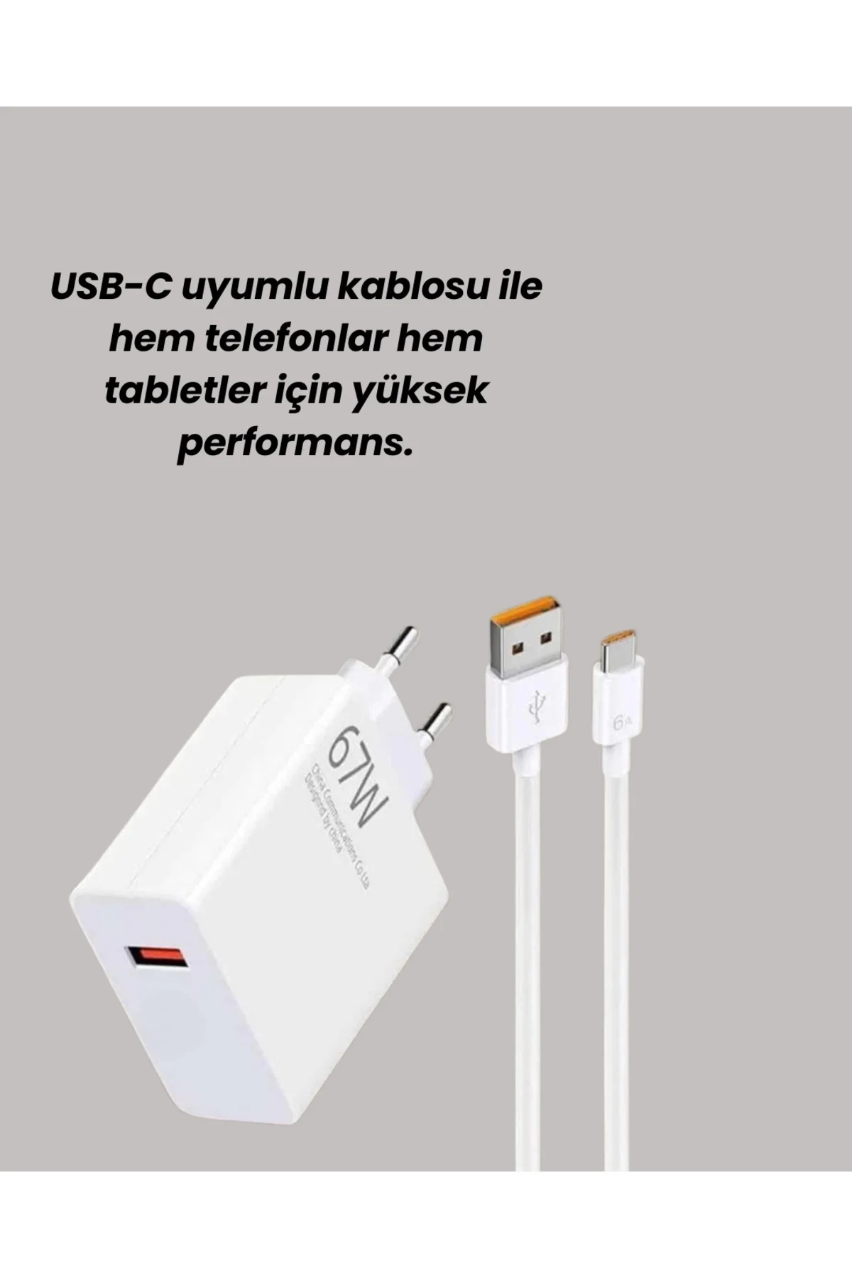 67W Turbo Hızlı Şarj Adaptörü ve Type-C Kablo Güvenli Şarj Teknolojisi
