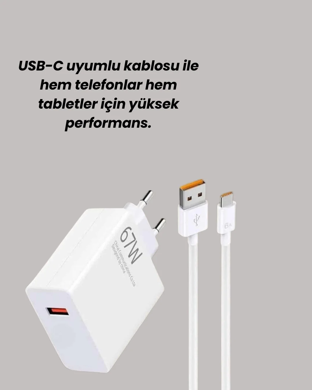 67W Turbo Hızlı Şarj Adaptörü ve Type-C Kablo Güvenli Şarj Teknolojisi
