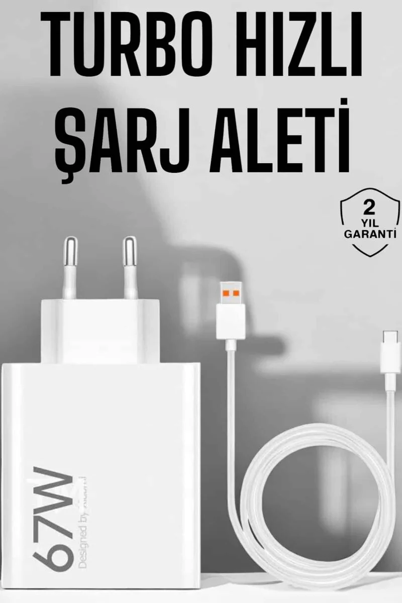 67W Turbo Hızlı Şarj Adaptörü ve Type‑C Kablosu – Hızlı ve Güvenli Şarj