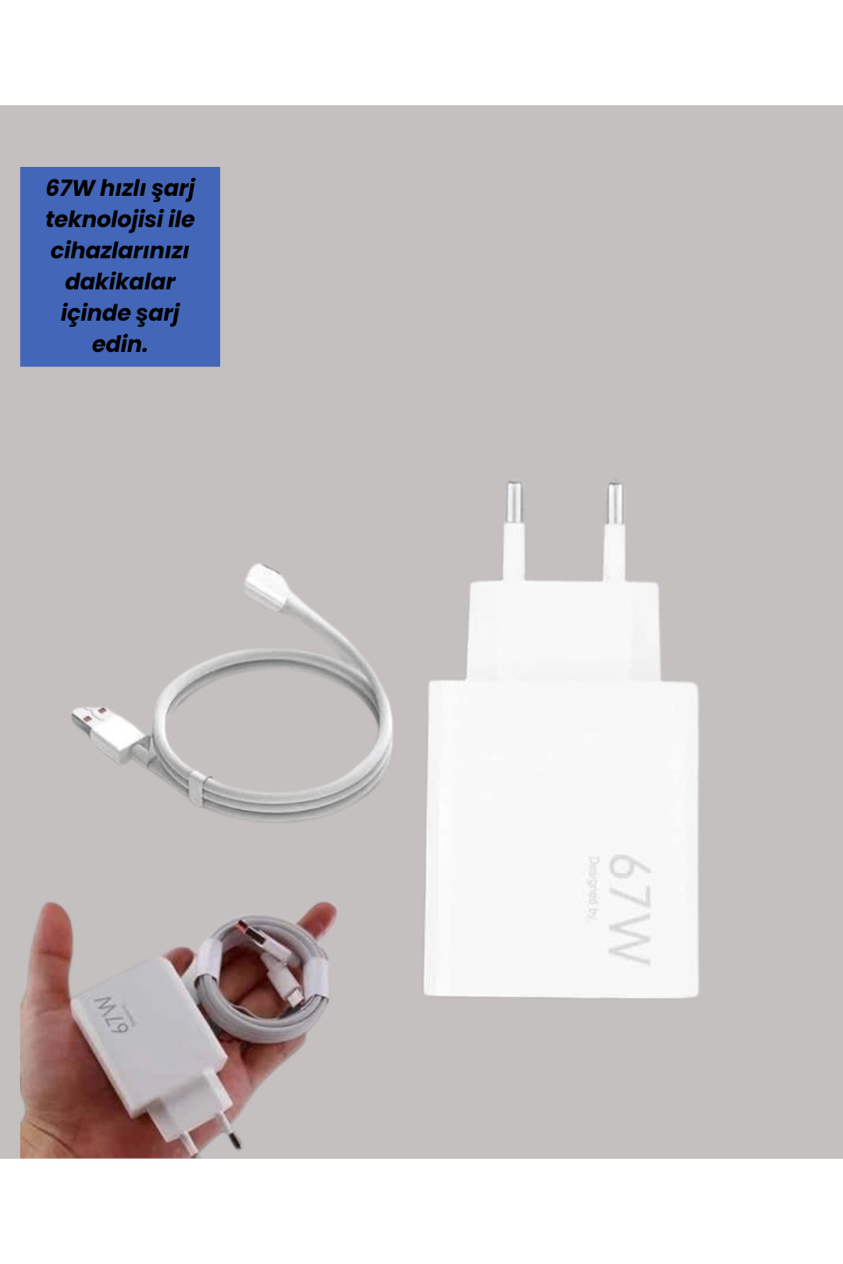 67W Turbo Hızlı Şarj Adaptörü ve Type-C Kablo Güvenli Şarj Teknol