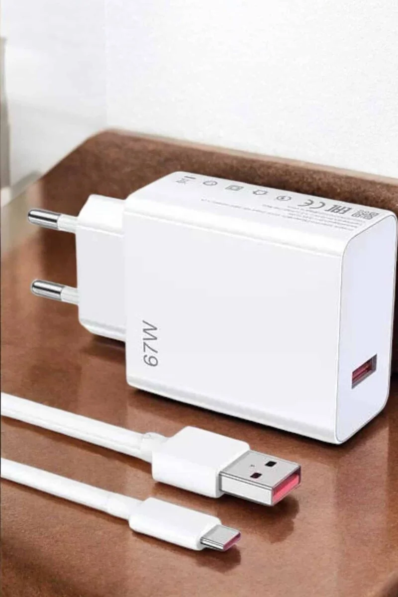 67W Turbo Hızlı Şarj Adaptörü ve Type‑C Kablosu – Hızlı ve Güvenli Şarj