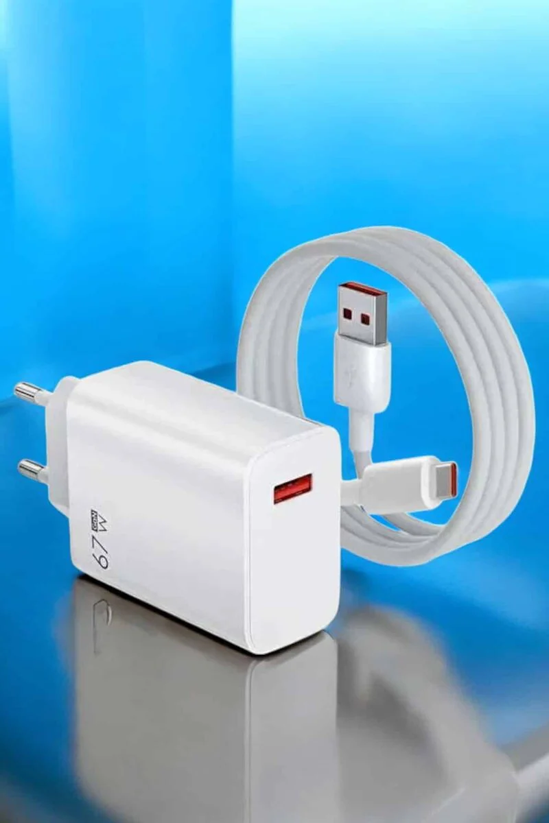 67W Turbo Hızlı Type-C Şarj Adaptörü - 67W Güç, Turbo Şarj, Turuncu Uçlu Kablosu