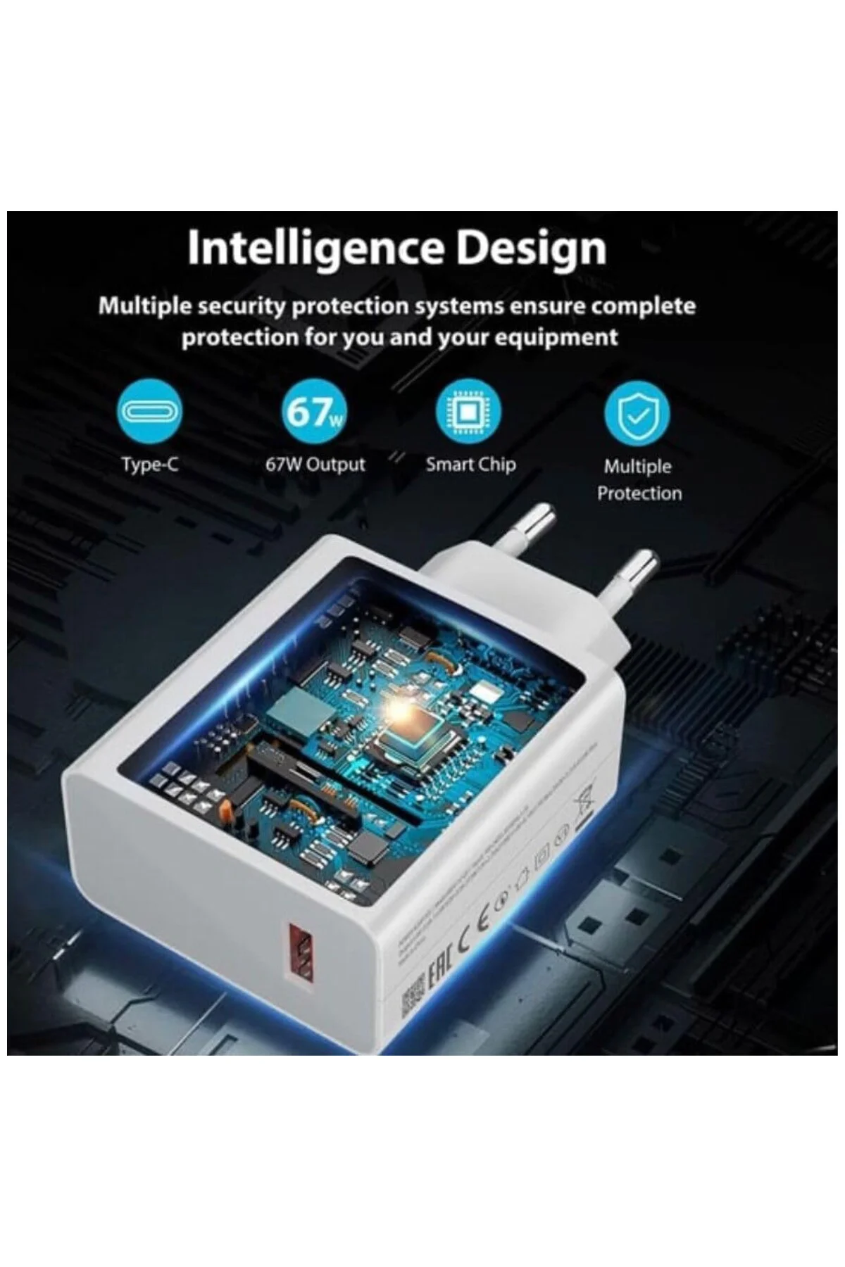 67W Type-C Şarj Adaptörü ve Kablo Seti, Saniye Gösterir Turbo Hızlı Şarj Göstergeli,İphone