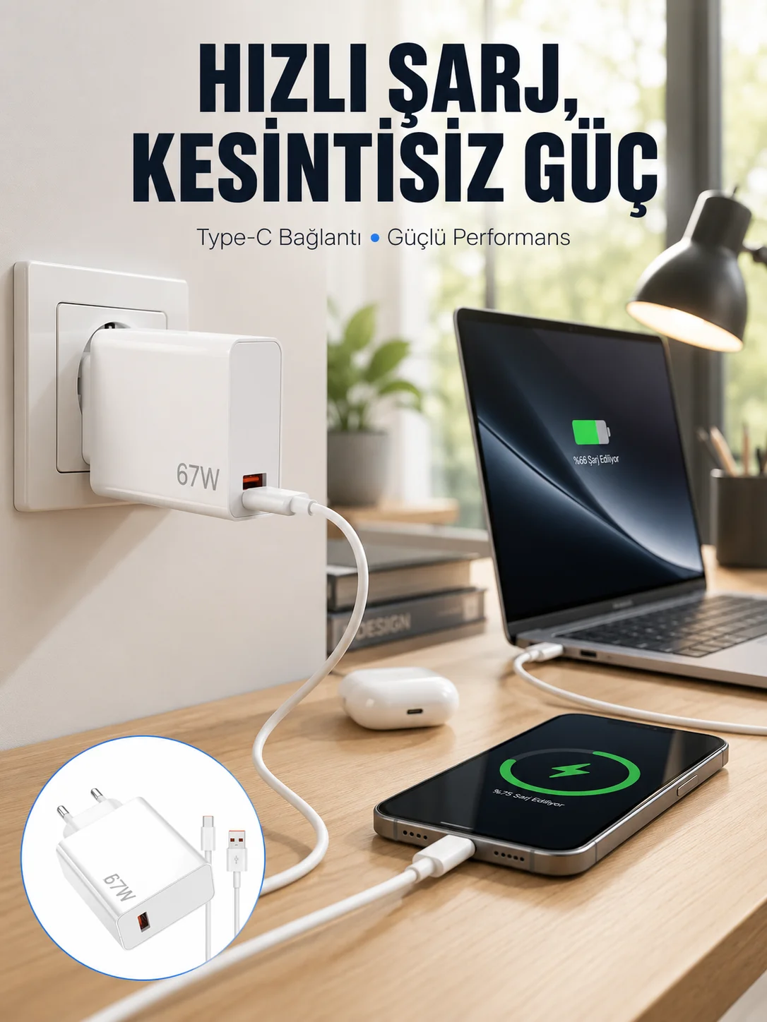 67W Type-C Turbo Şarj Cihazı – Aşırı Akım ve Isı Koruması, Seyahat Uyumlu Yeni Nesil Fiyatı, Yorumları ve Özellikleri