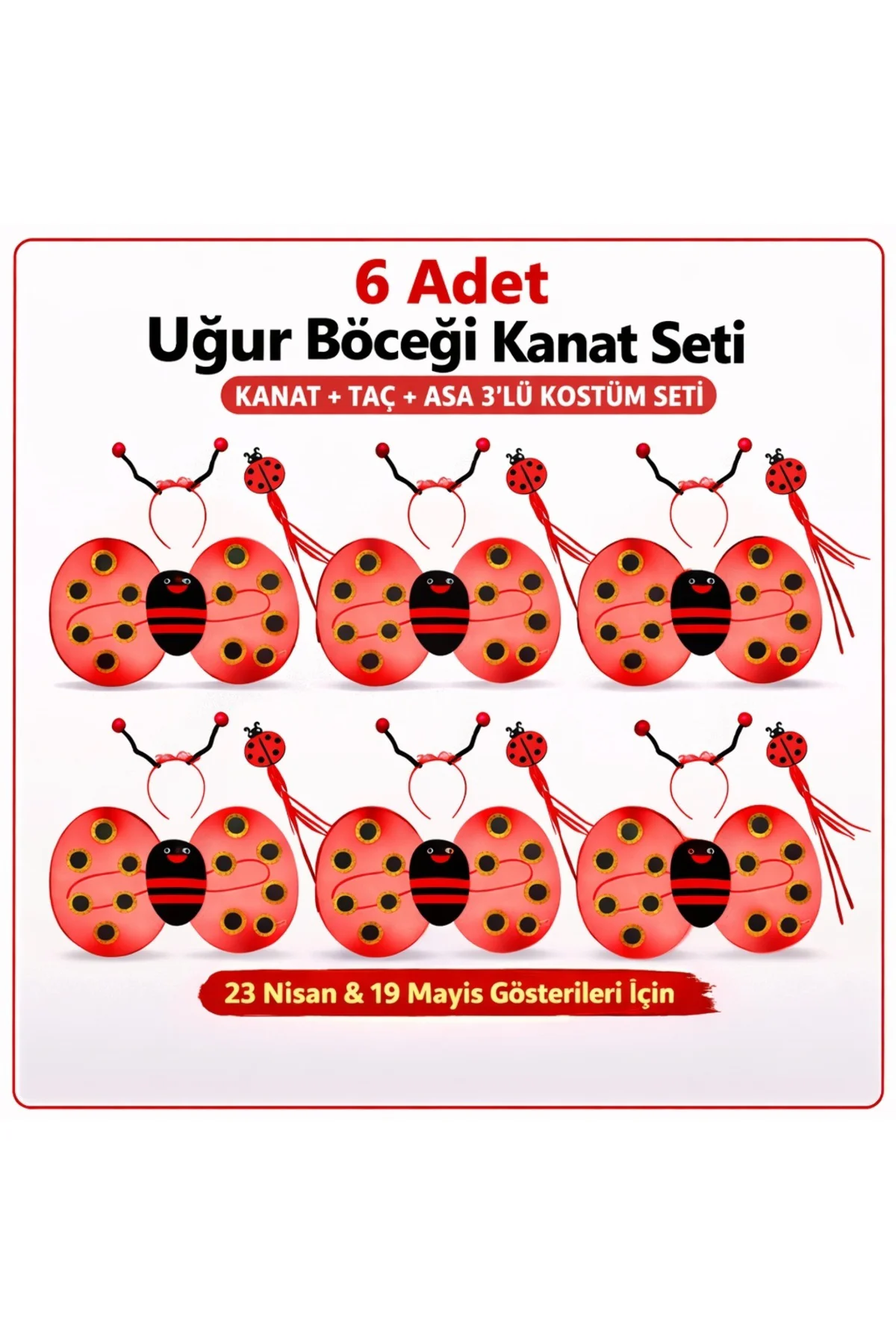 6&amp;#39;lı Uğur Böceği Ateş Böceği Kostüm Seti – Kanat Taç Asa