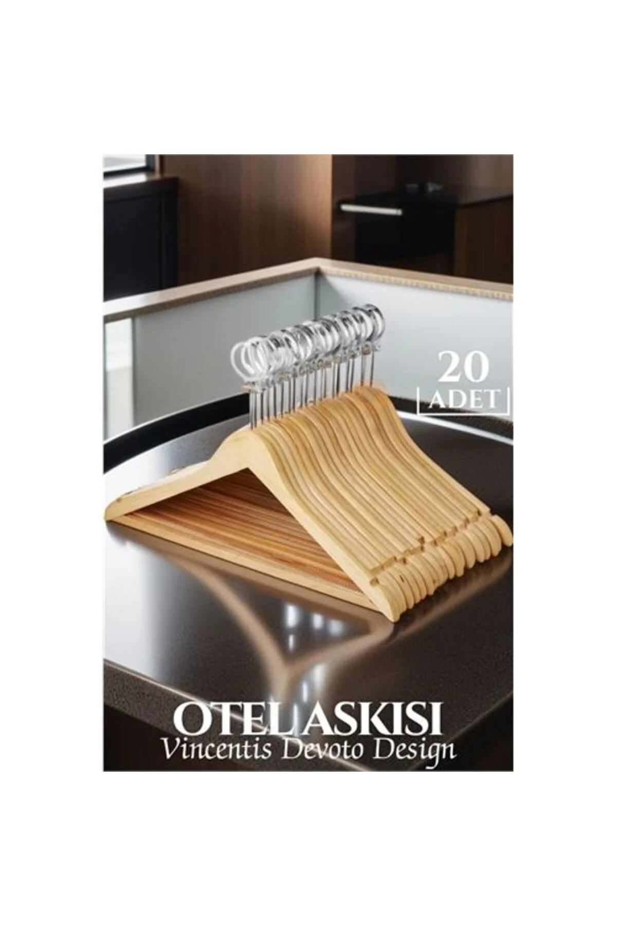 6AR1SS otel tip askı 20 li set ahşap vincentis devoto design 7195