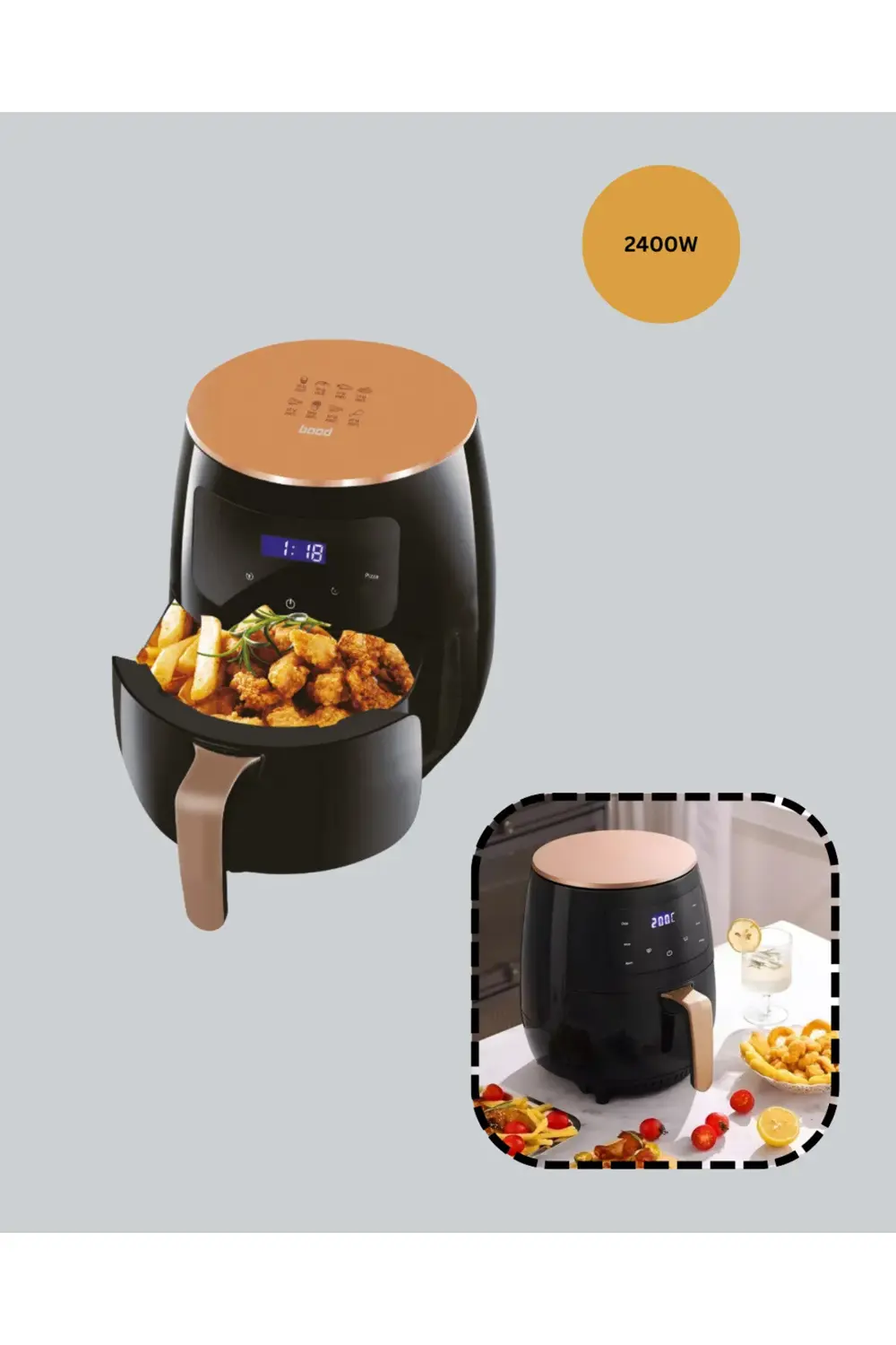 6L Yağsız Fritöz 2400W Dokunmatik Ekran Otomatik Kapanma Airfryer