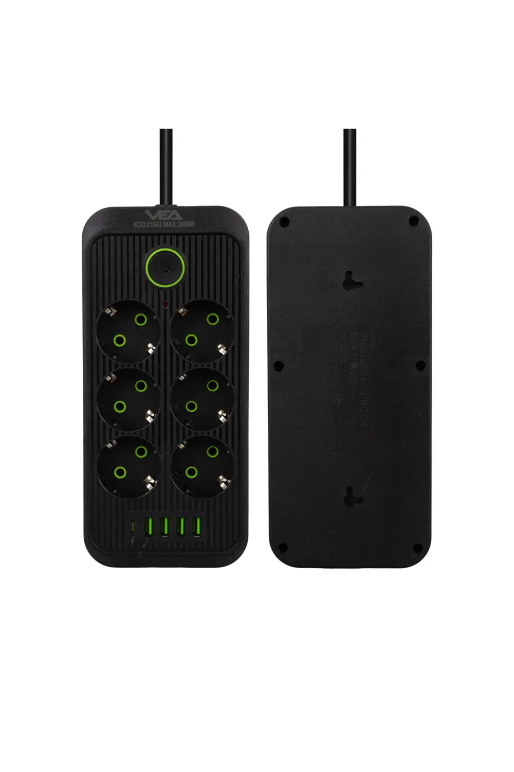 6LI 1.5 METRE KABLOLU TYPE-CLİ 4 USBLİ SİYAH AKIM KORUMALI PRİZ V