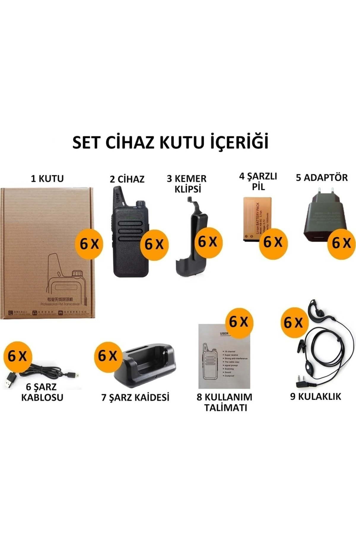 6'lı 446 TYPE-C SARJ Altılı El Telsizi