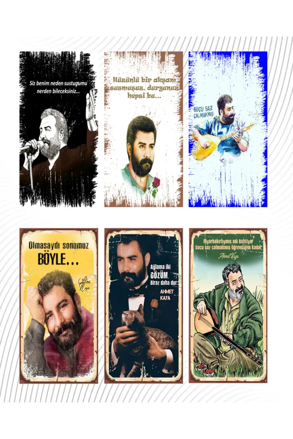 6lı Ahmet Kaya Set Retro Ahşap Poster Özel Koleksiyon Hbb