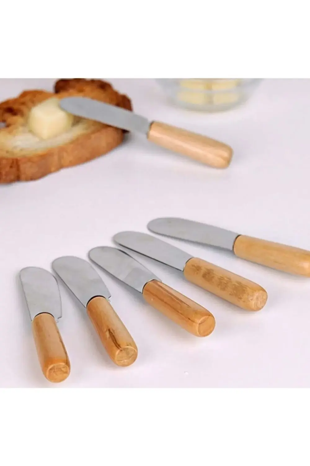 6lı Ahşap Saplı Tereyağı Sürme ve Kahvaltı Bıçağı 10cm