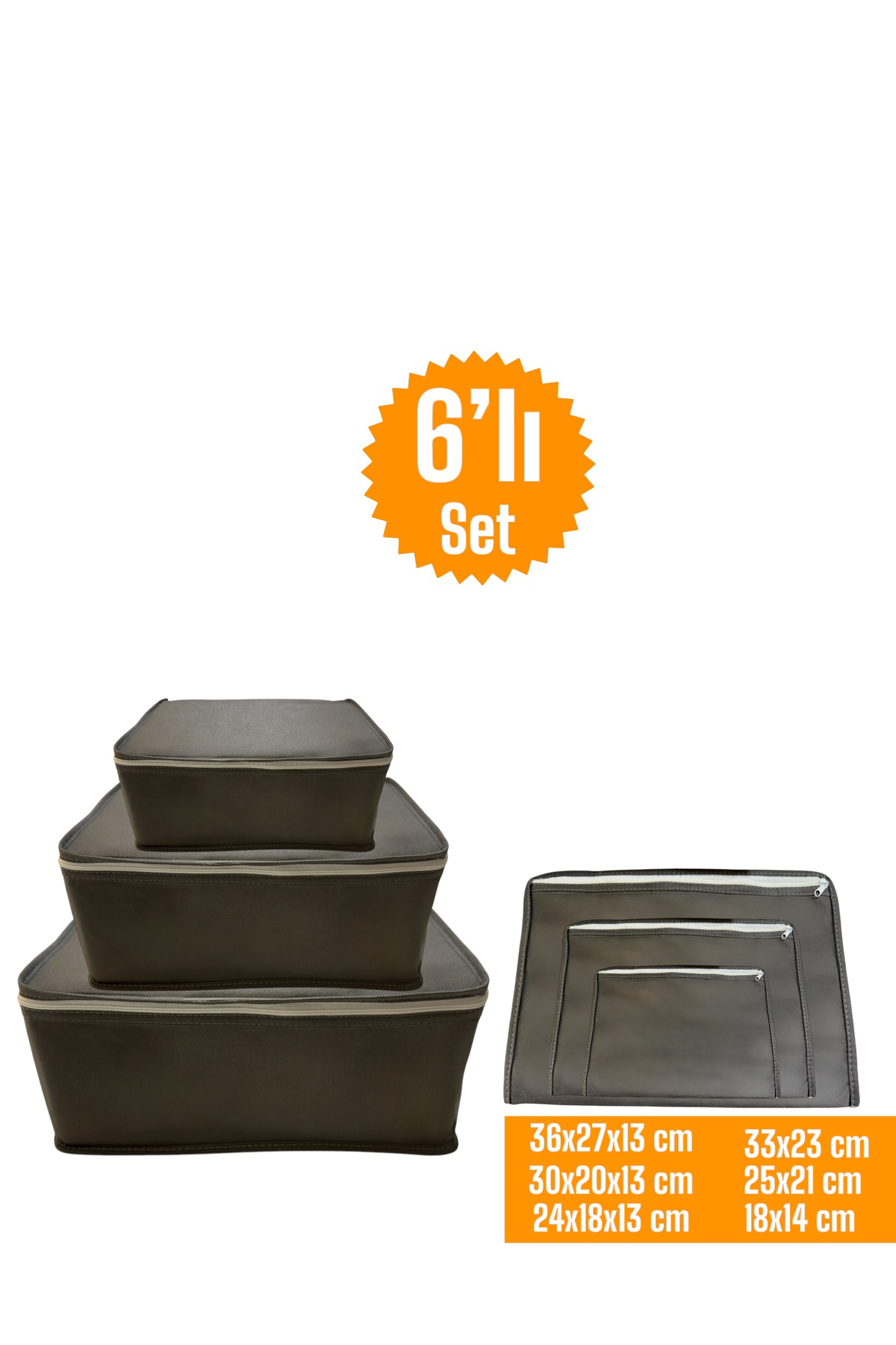 6'lı Antrasit Valiz Düzenleyici , Bavul İçi Düzenleyici Organizer