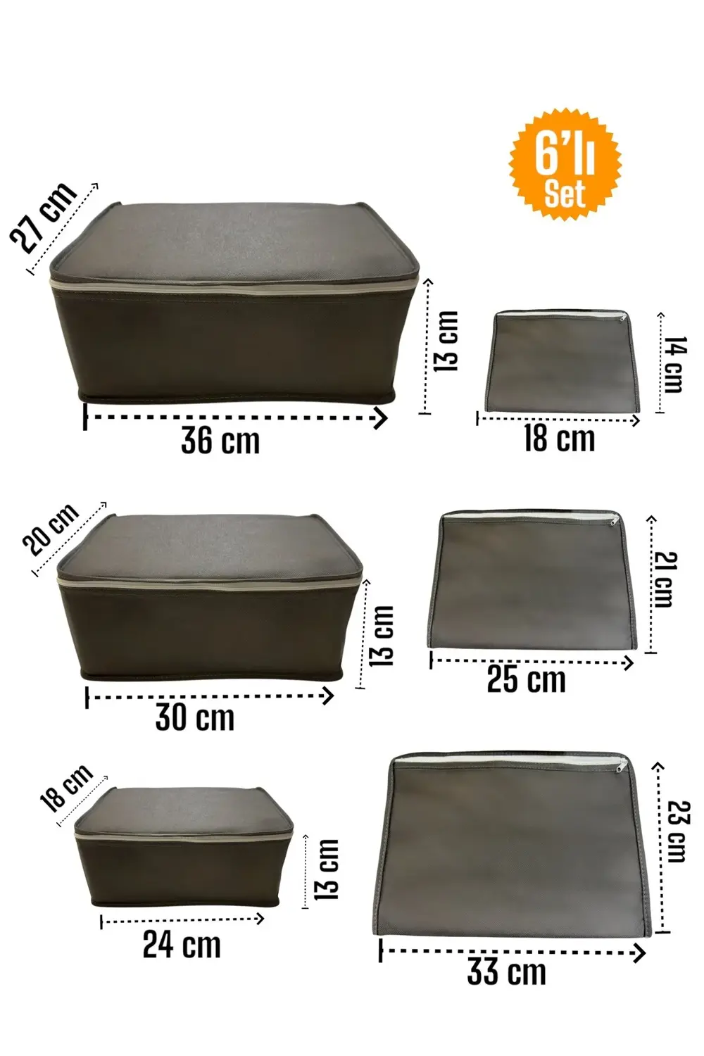 6'lı Antrasit Valiz Düzenleyici , Bavul İçi Düzenleyici Organizer