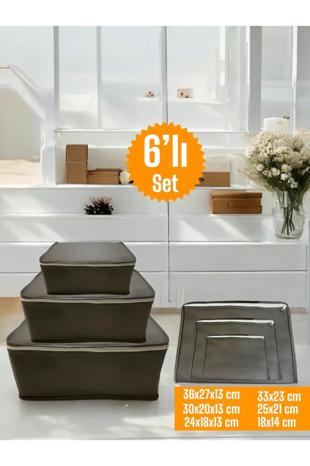 6'lı Antrasit Valiz Düzenleyici , Bavul İçi Düzenleyici Organizer