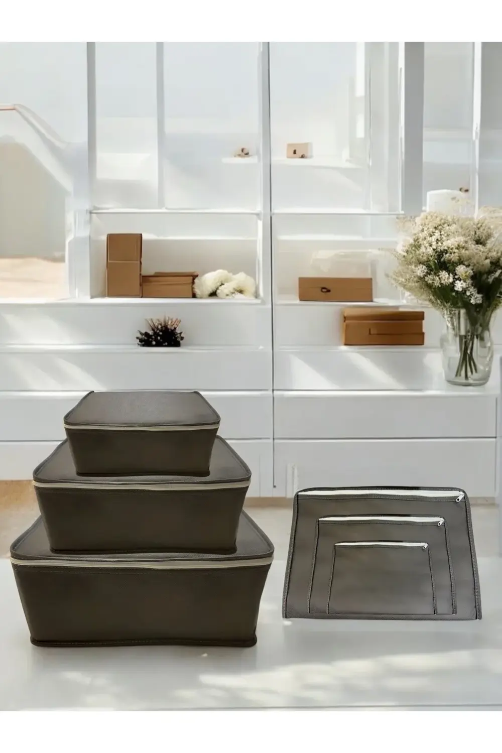 6'lı Antrasit Valiz Düzenleyici , Bavul İçi Düzenleyici Organizer