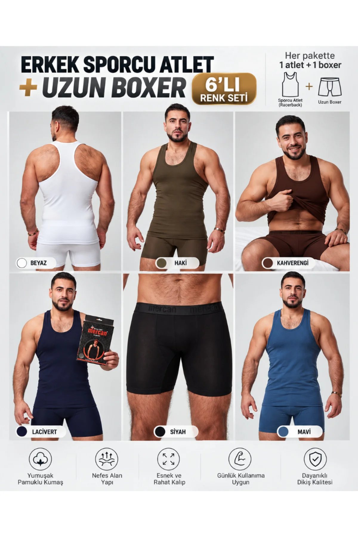 6'lı Avantaj Serisi Erkek Sporcu Takım Özel Kutuda Uzun Kesim Boxer + Sporcu Atlet 6'lı Avantaj Serisi Erkek Sporcu Takım Özel Kutuda Uzun Kesim Boxer + Sporcu Atlet
