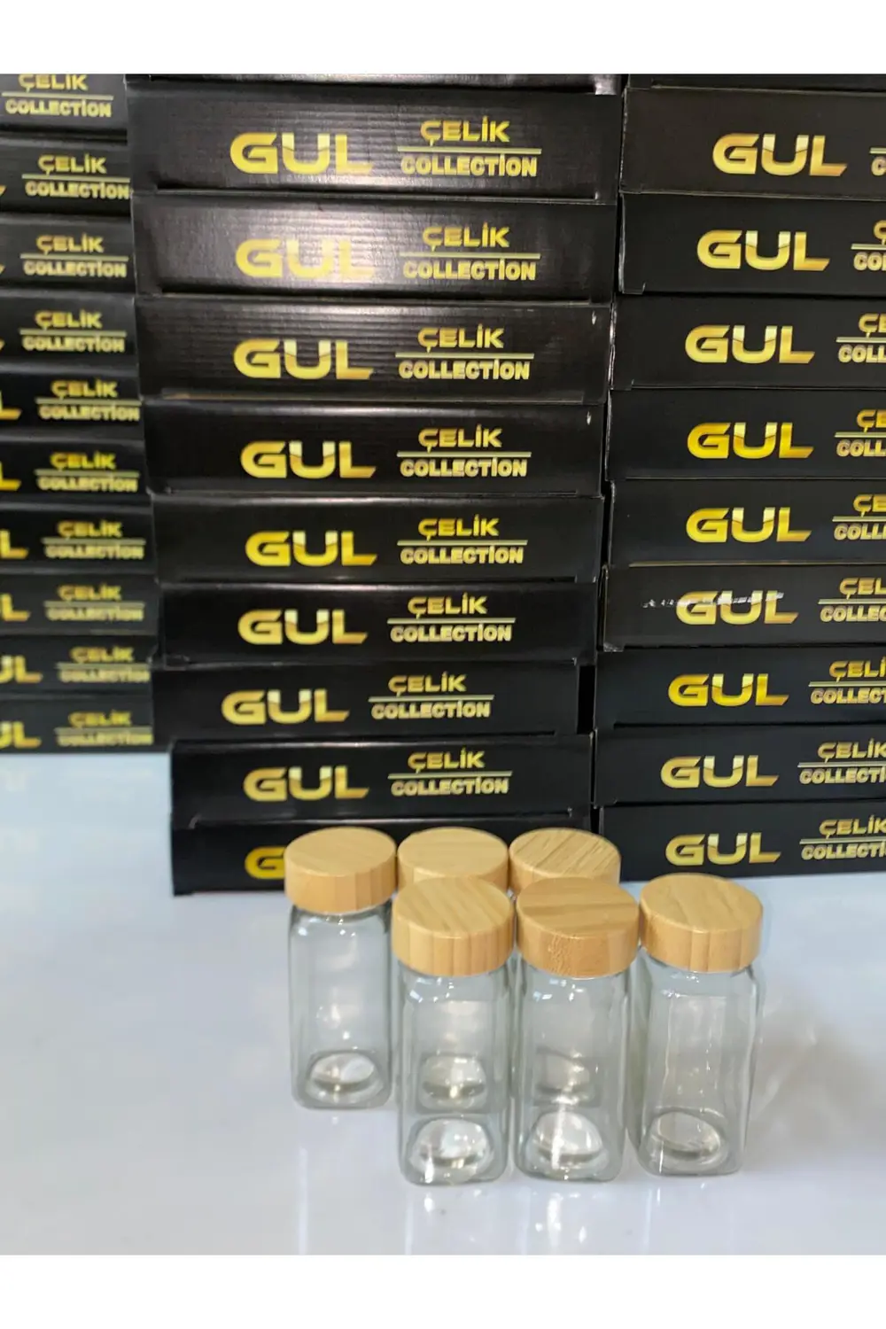 6'lı Baharat Kavanozu Bambu Kapaklı Serpme Başlıklı Çeyizlik Baha