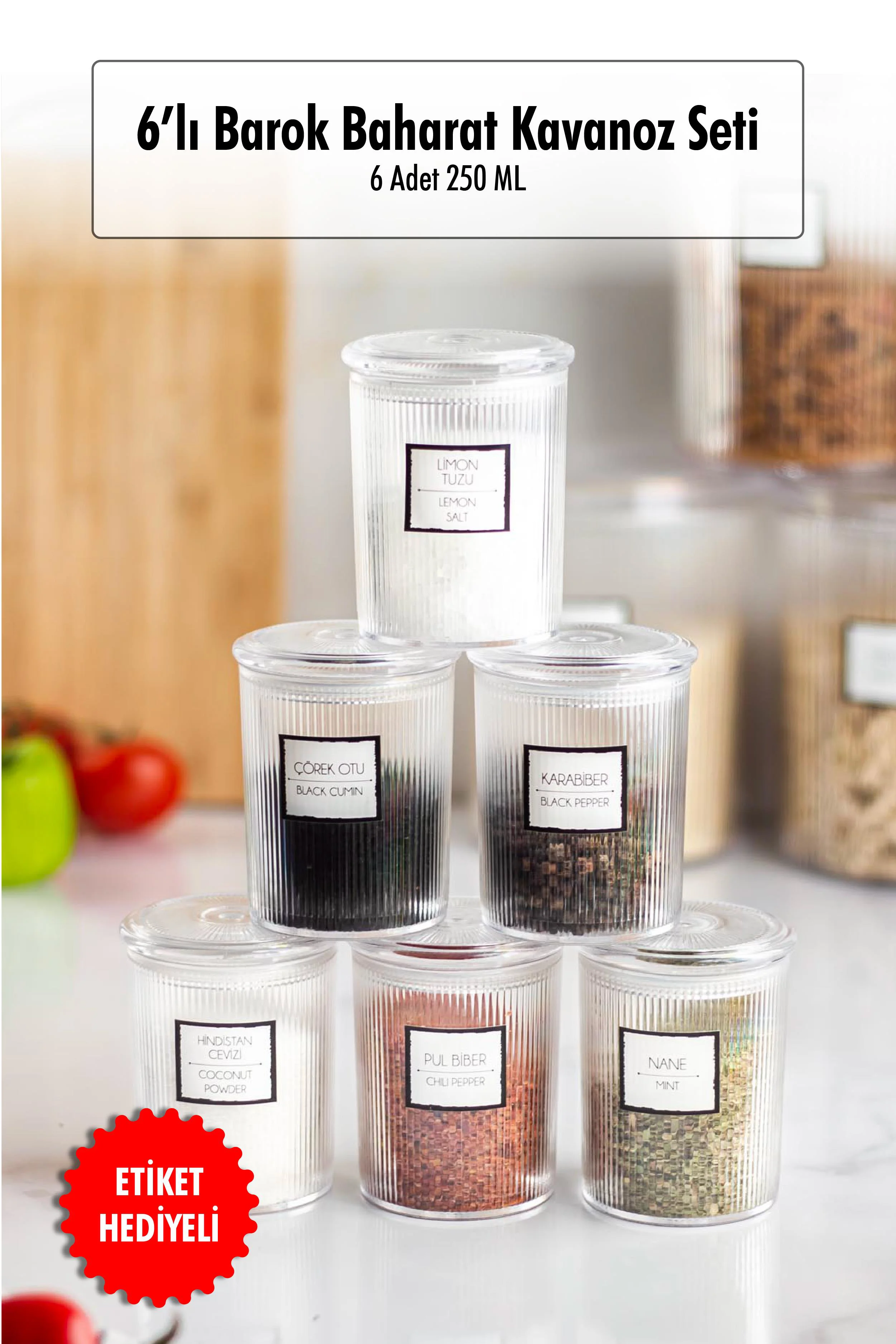 6'lı Barok Yuvarlak Baharat Kavanoz Seti & Saklama Kabı & Erzak Kabı (6*250 ML) 6'lı Barok Yuvarlak Baharat Kavanoz Seti & Saklama Kabı & Erzak Kabı (6*250 ML)