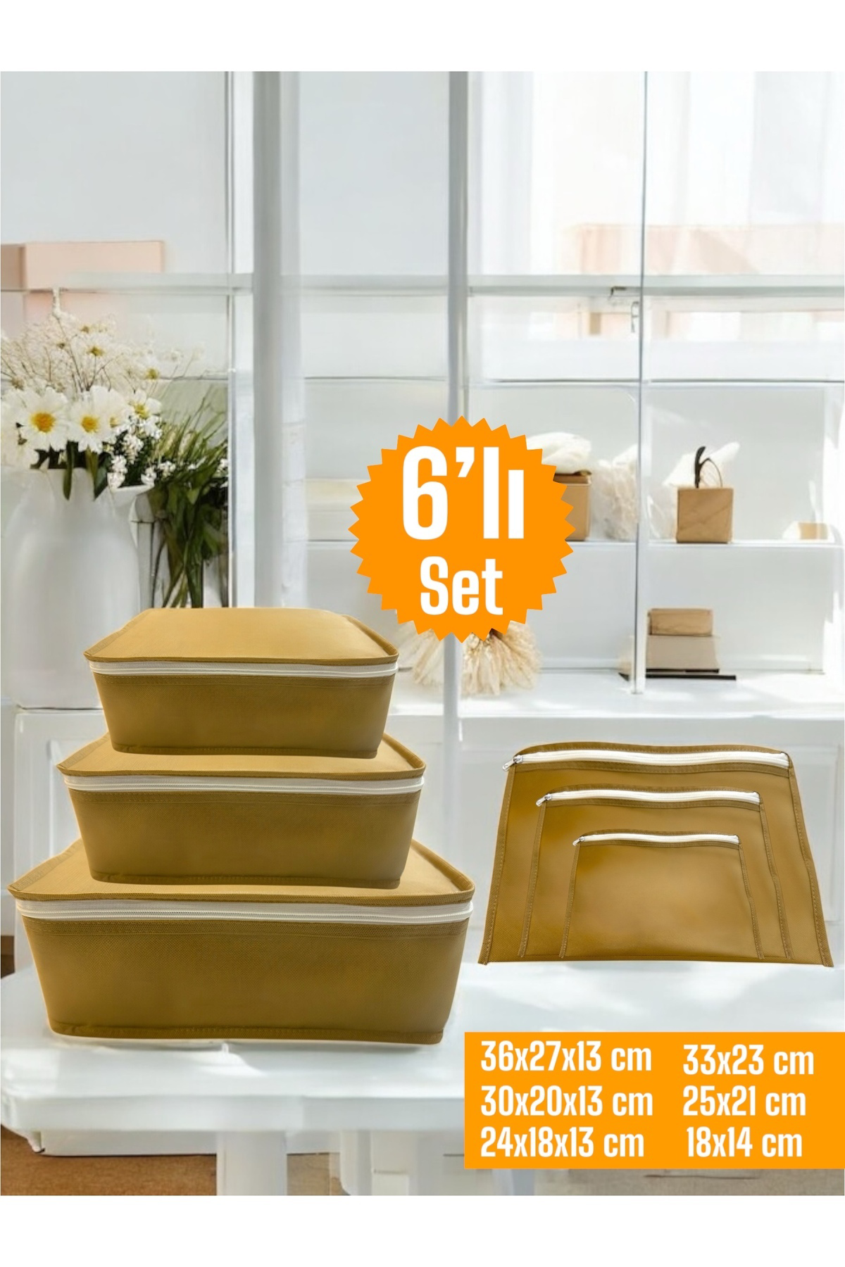 6'lı Bej Valiz Düzenleyici , Bavul Içi Düzenleyici Organizer Set