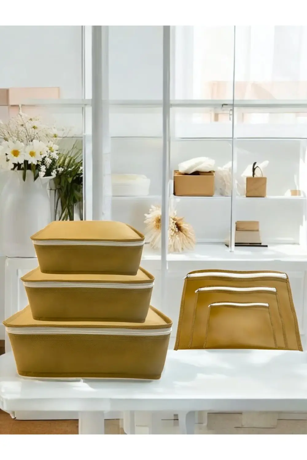 6'lı Bej Valiz Düzenleyici , Bavul Içi Düzenleyici Organizer Set