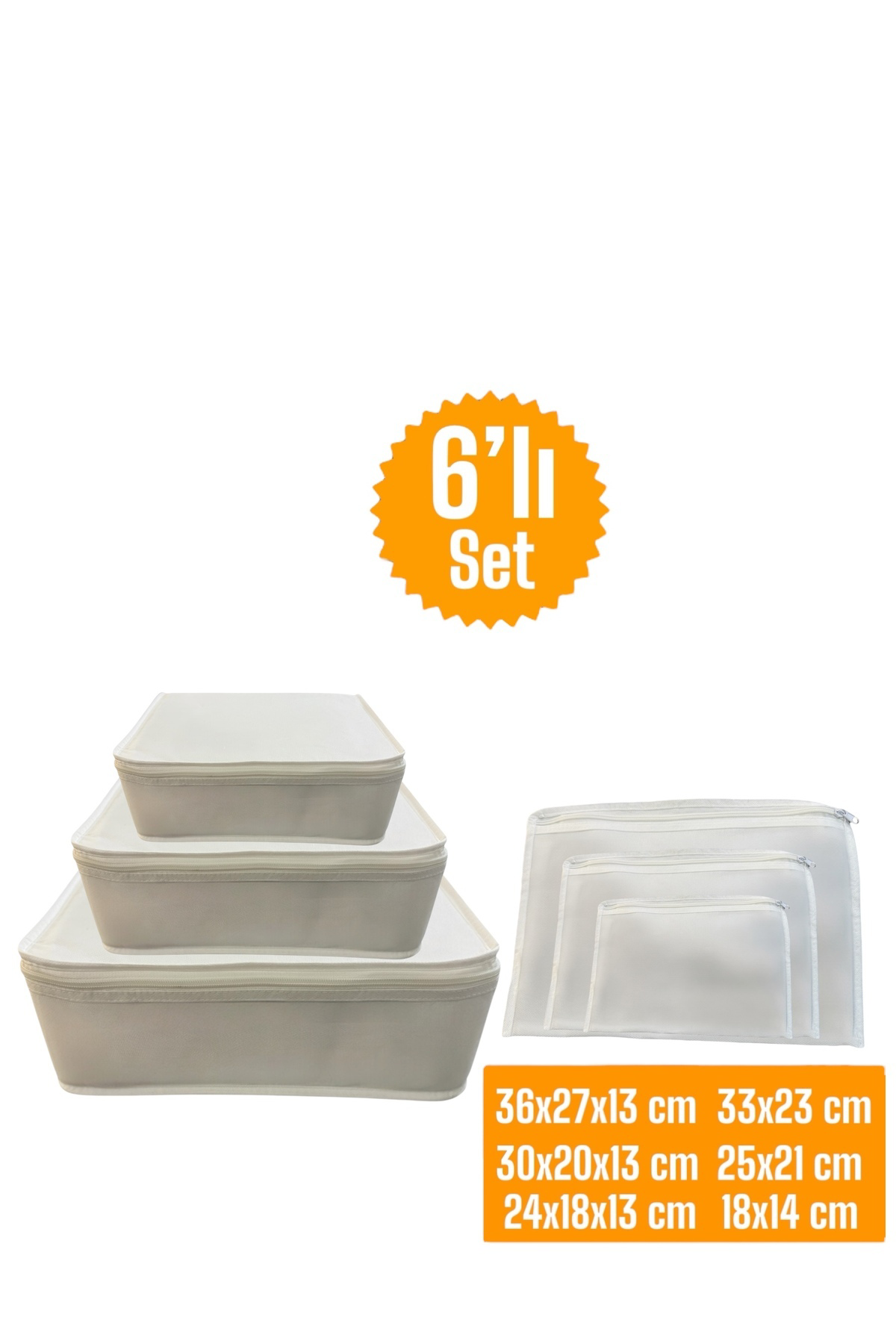 6'lı Beyaz Valiz Düzenleyici , Bavul Içi Düzenleyici Organizer Se