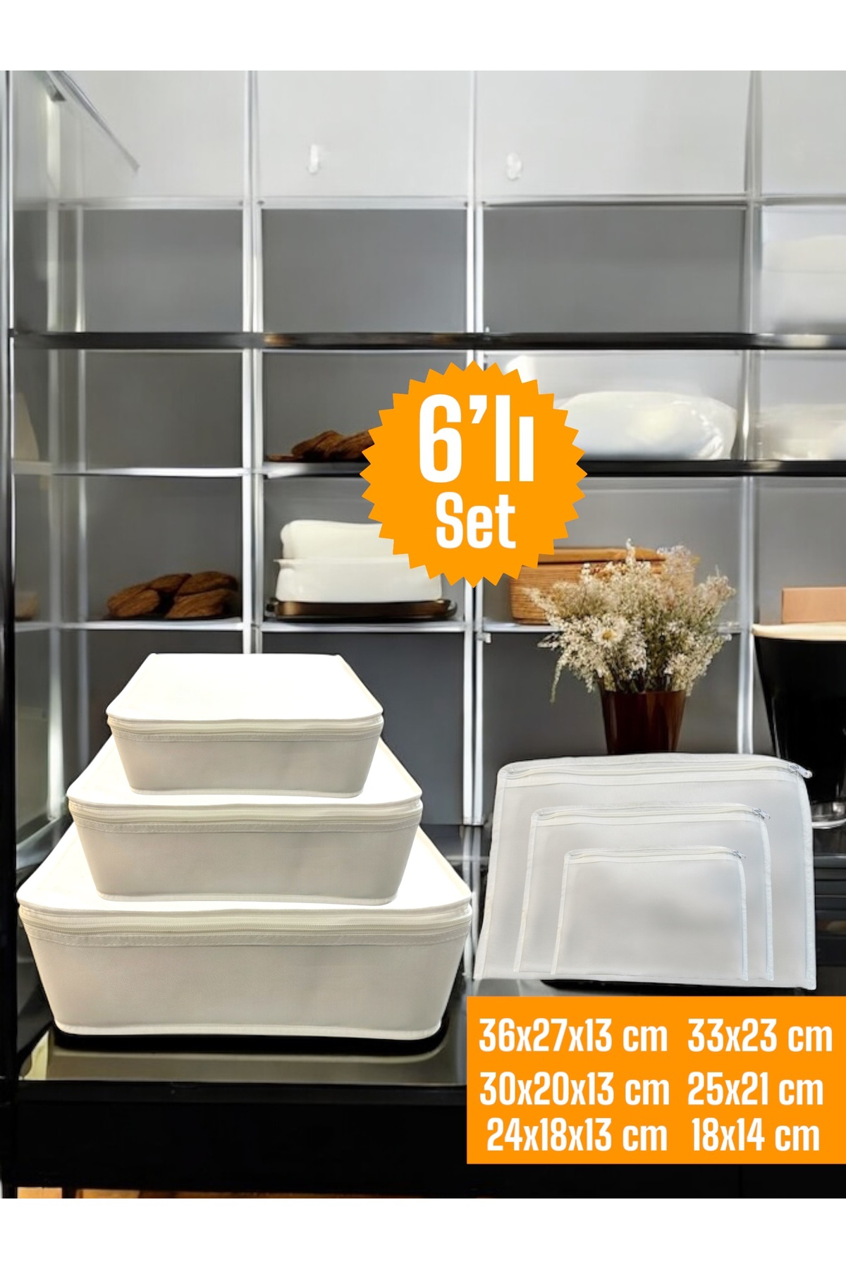 6'lı Beyaz Valiz Düzenleyici , Bavul Içi Düzenleyici Organizer Se