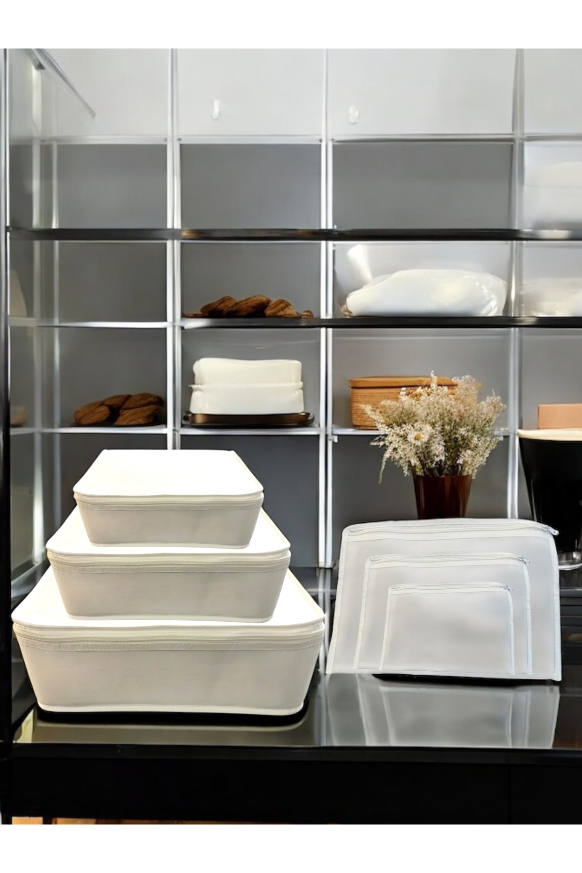 6'lı Beyaz Valiz Düzenleyici , Bavul Içi Düzenleyici Organizer Se