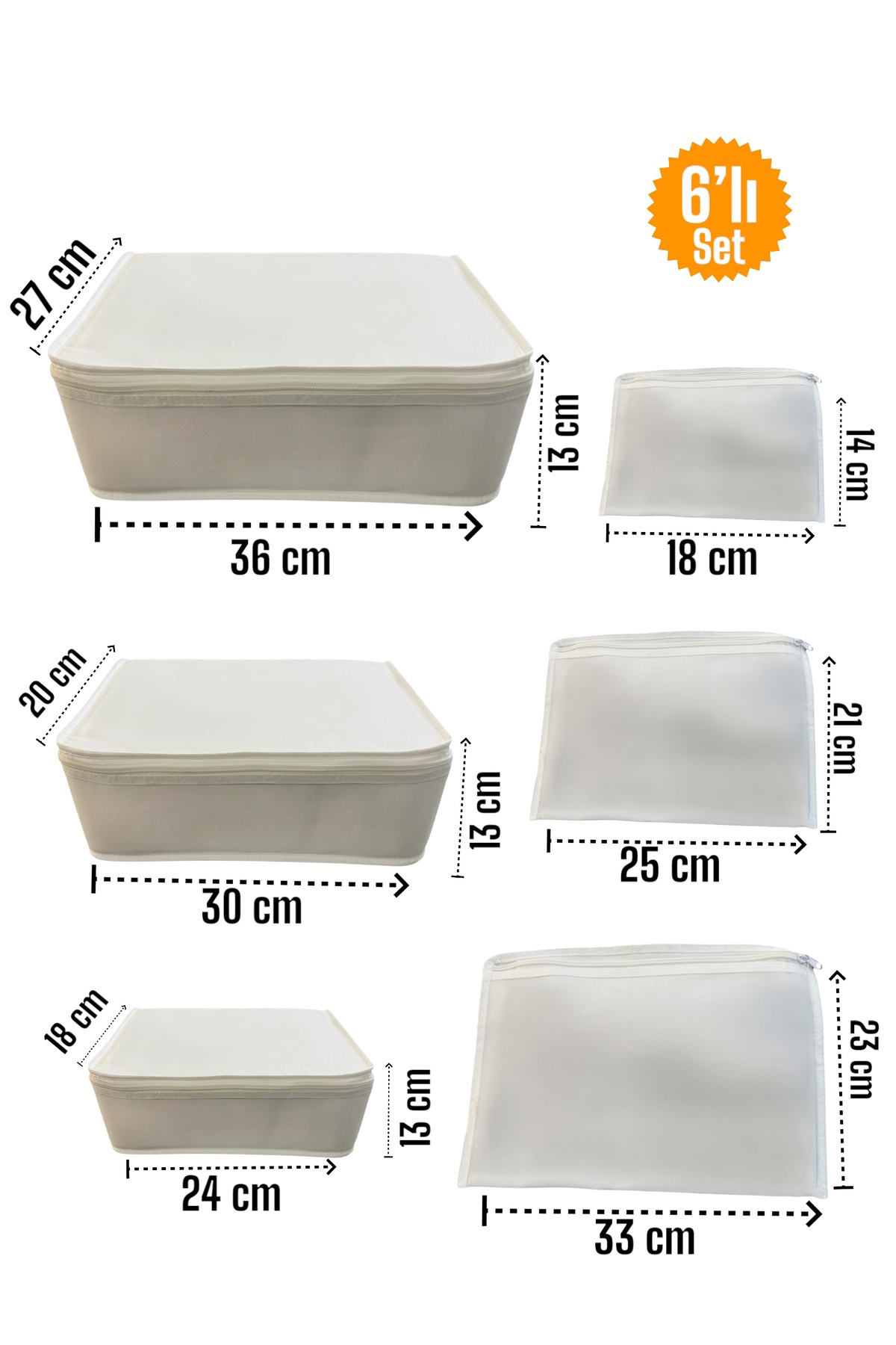 6'lı Beyaz Valiz Düzenleyici , Bavul Içi Düzenleyici Organizer Se