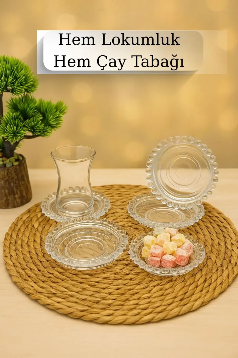 6’lı Boncuklu Sert Plastik Çay Tabağı – Lokumluk & İkramlık Tabak