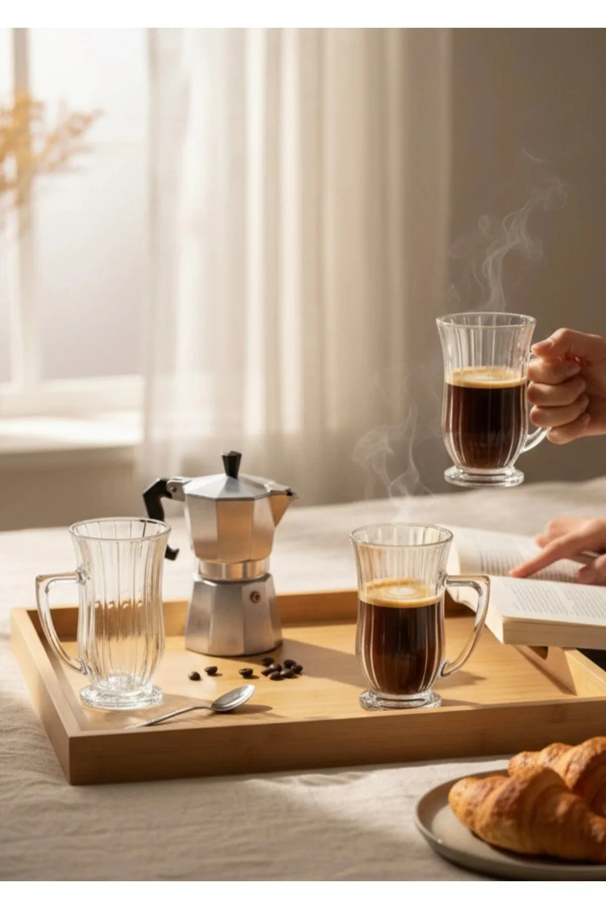 6’lı Cam Latte Bardağı Seti | Isıya Dayanıklı Şeffaf Cam Kahve Bardağı, Kulplu, Modern Tasarım 6’lı Cam Latte Bardağı Seti | Isıya Dayanıklı Şeffaf Cam Kahve Bardağı, Kulplu, Modern Tasarım - Görsel 2