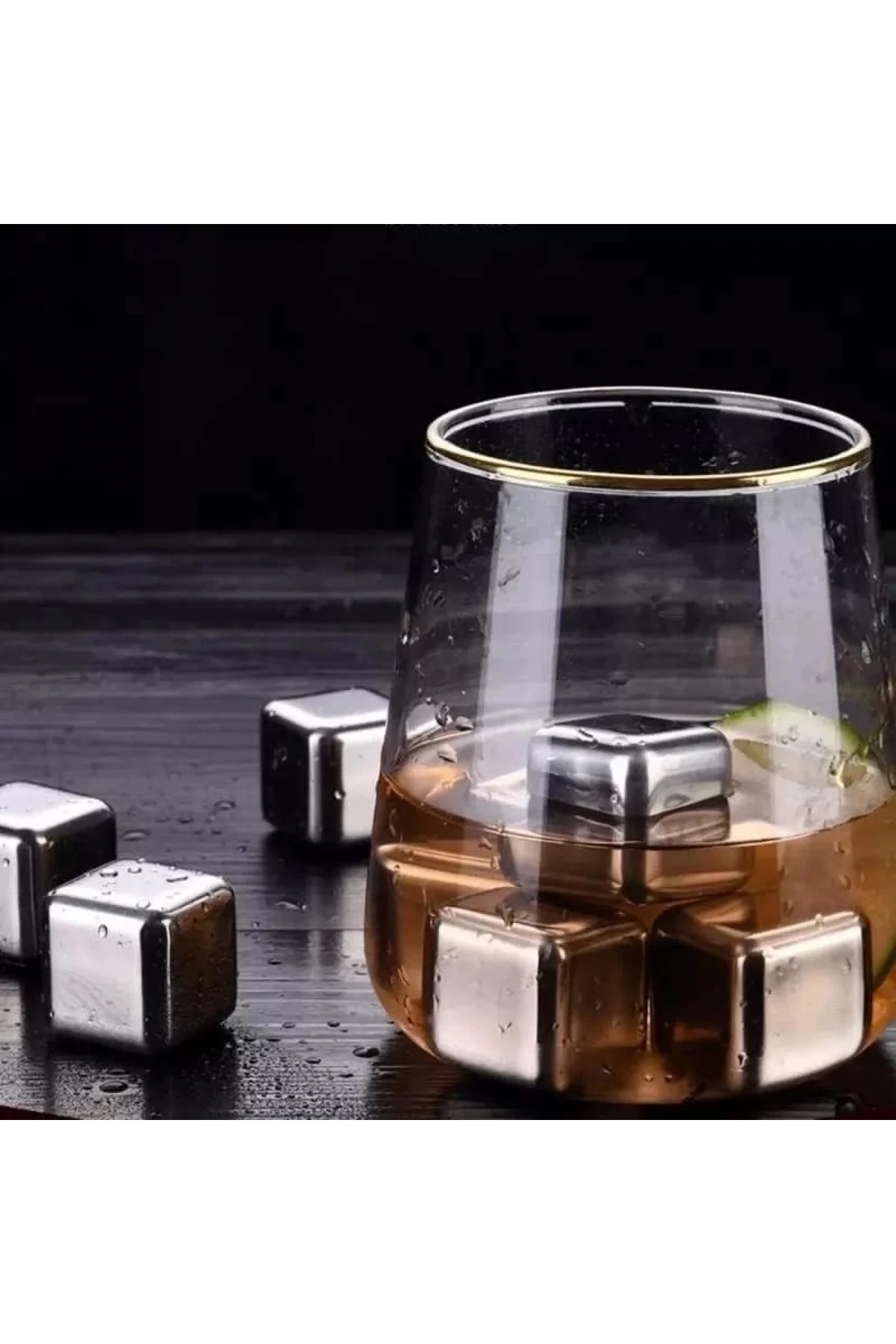 6'lı Çelik Metal Kaplama Viski Taşı Soğutma Buz Küpü