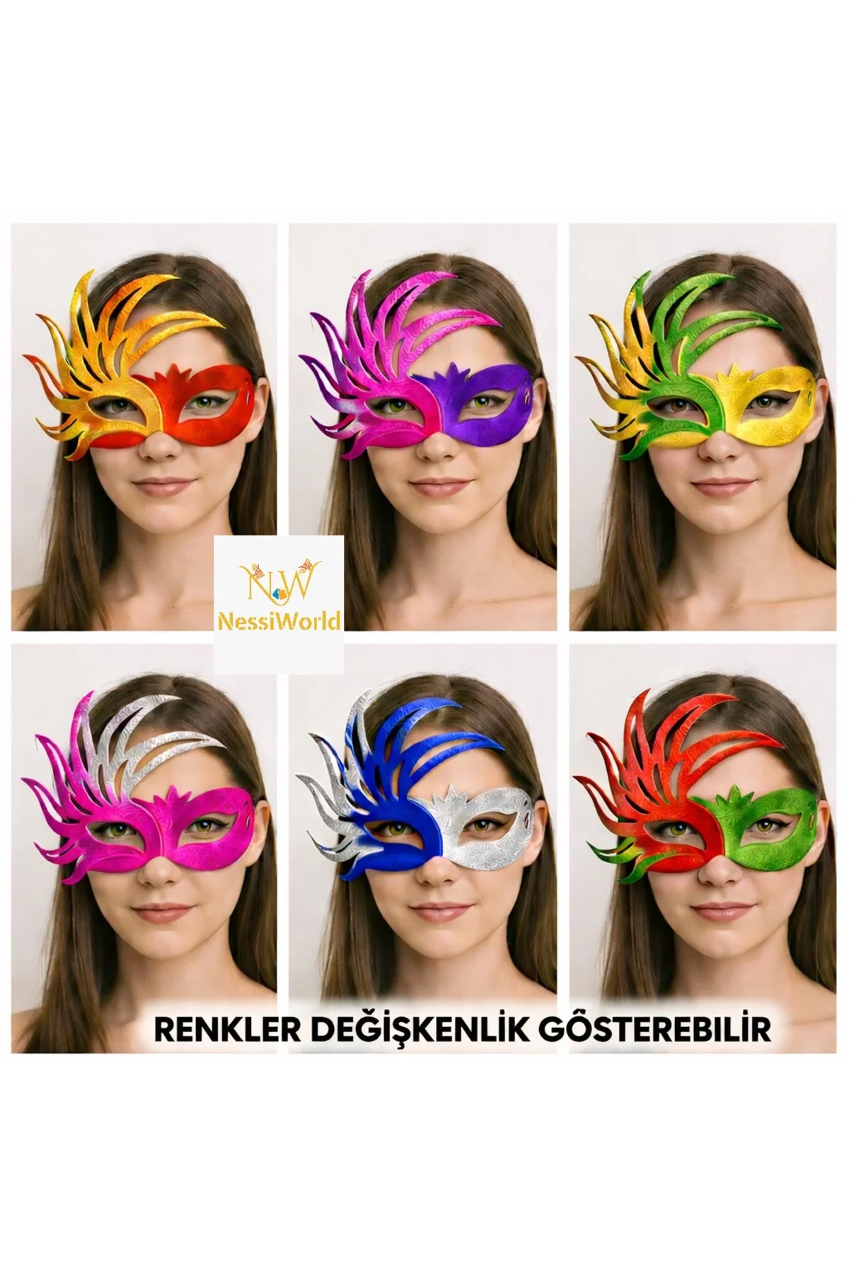 6’lı Çift Renkli Venedik Karton Parti Maskesi Seti