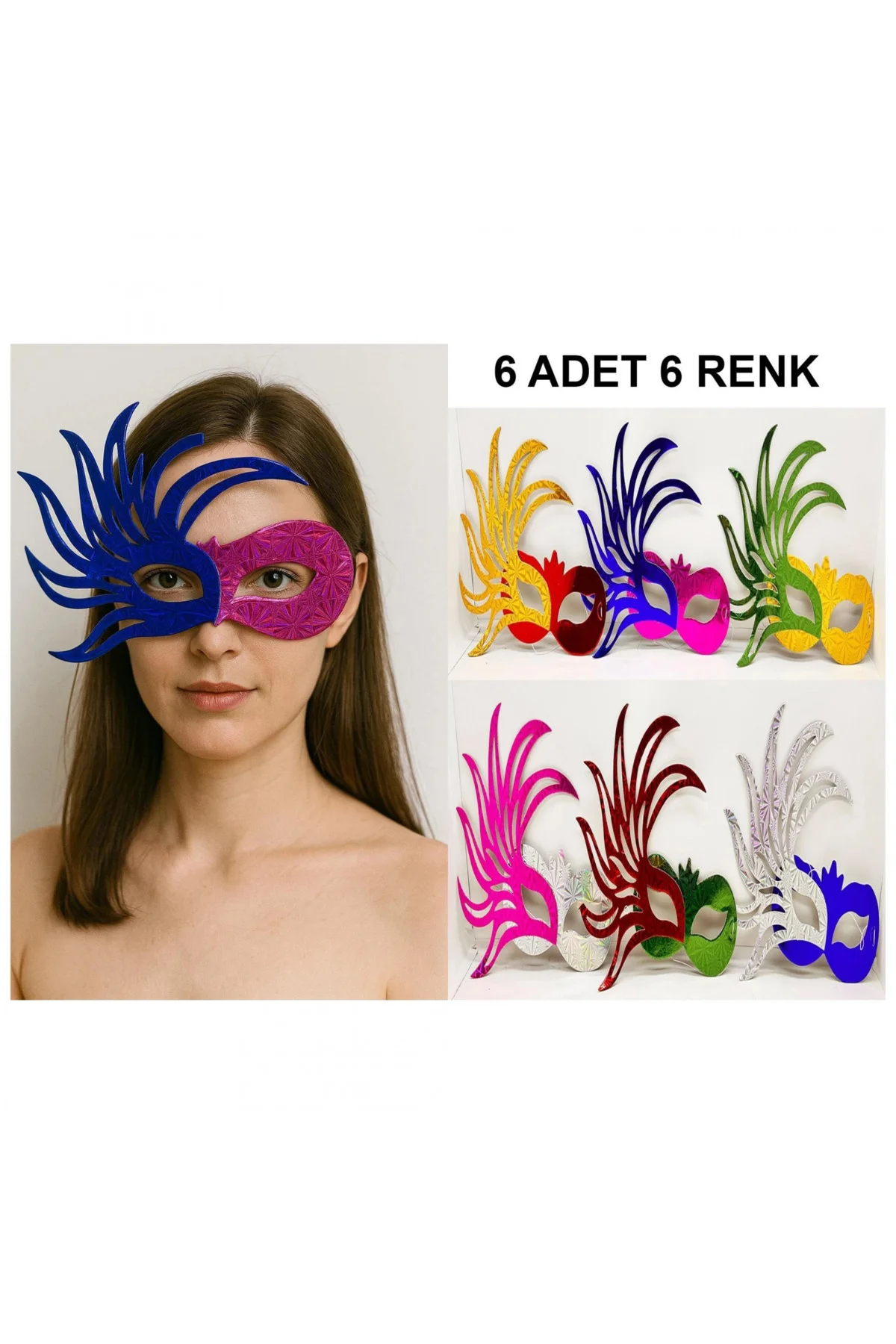 6’Lı Çift Renkli Venedik Karton Parti Maskesi Seti 6’Lı Çift Renkli Venedik Karton Parti Maskesi Seti - Görsel 3