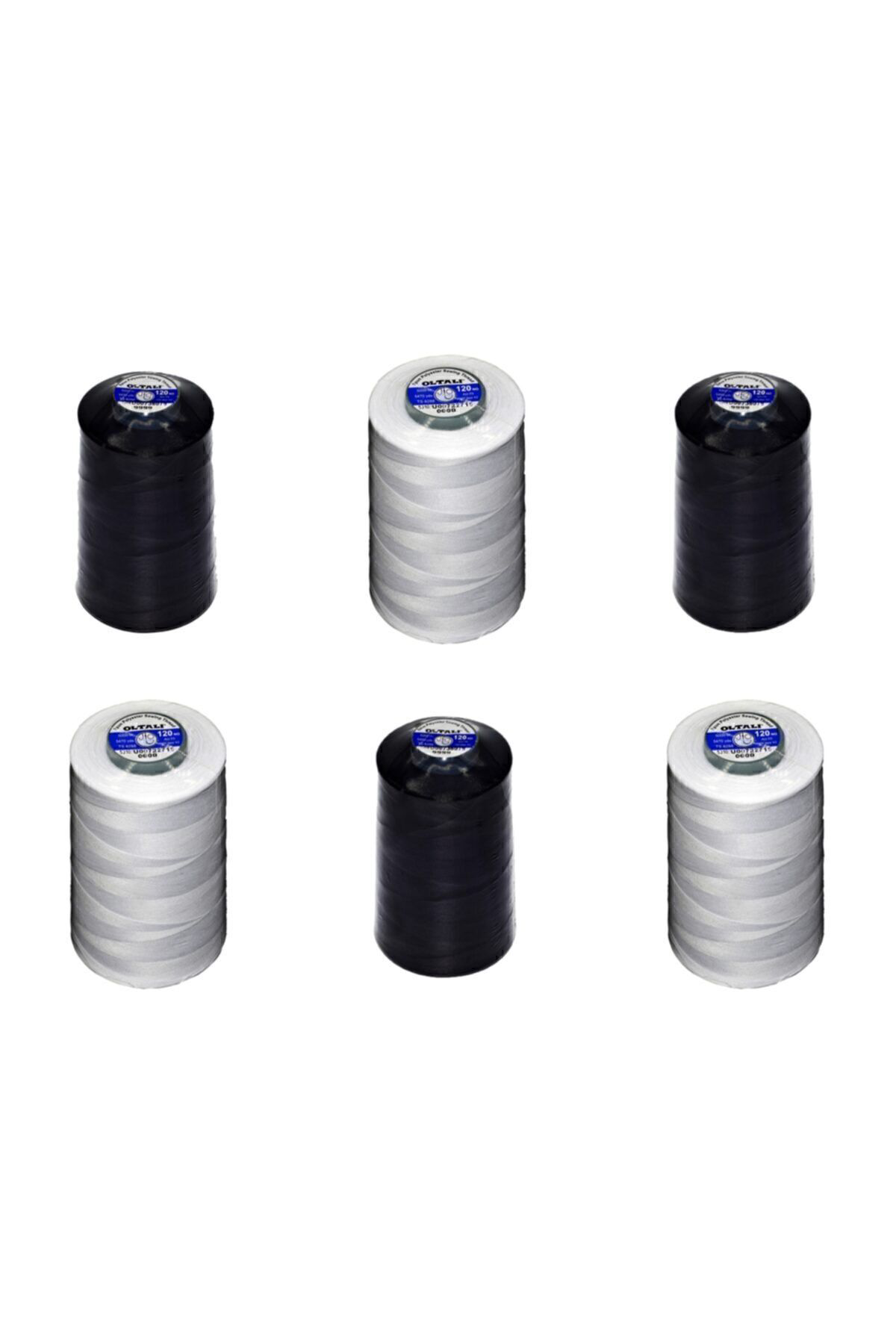 Oltalı 6'Lı Dikiş İpliği 120 No Bobin 3 Siyah-3 Beyaz %100 Yerli 5000 Mt
