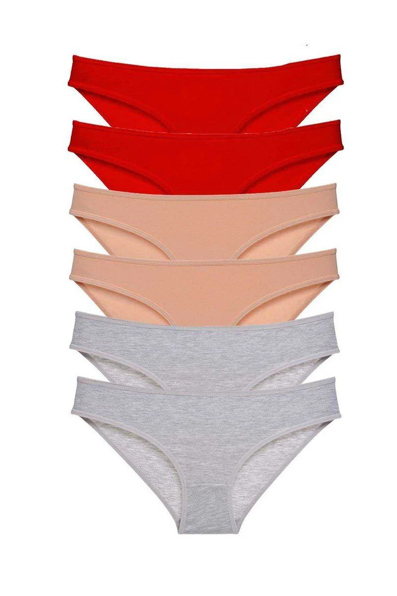 6'lı Eko Set Likralı Kadın Slip Külot - Pamuklu Rahat Günlük Külot (Kırmızı/Ten/Gri) Fiyatı, Yorumları ve Özellikleri
