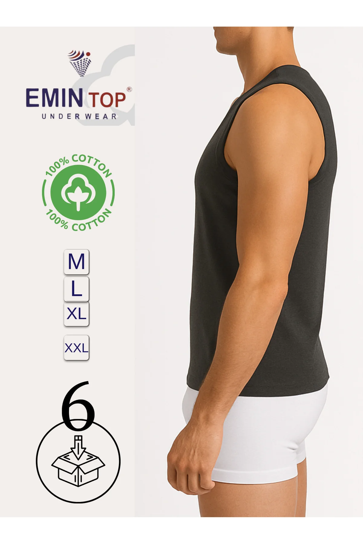 6'lı ERKEK ANTRASİT %100 COTTON PENYE ATLET