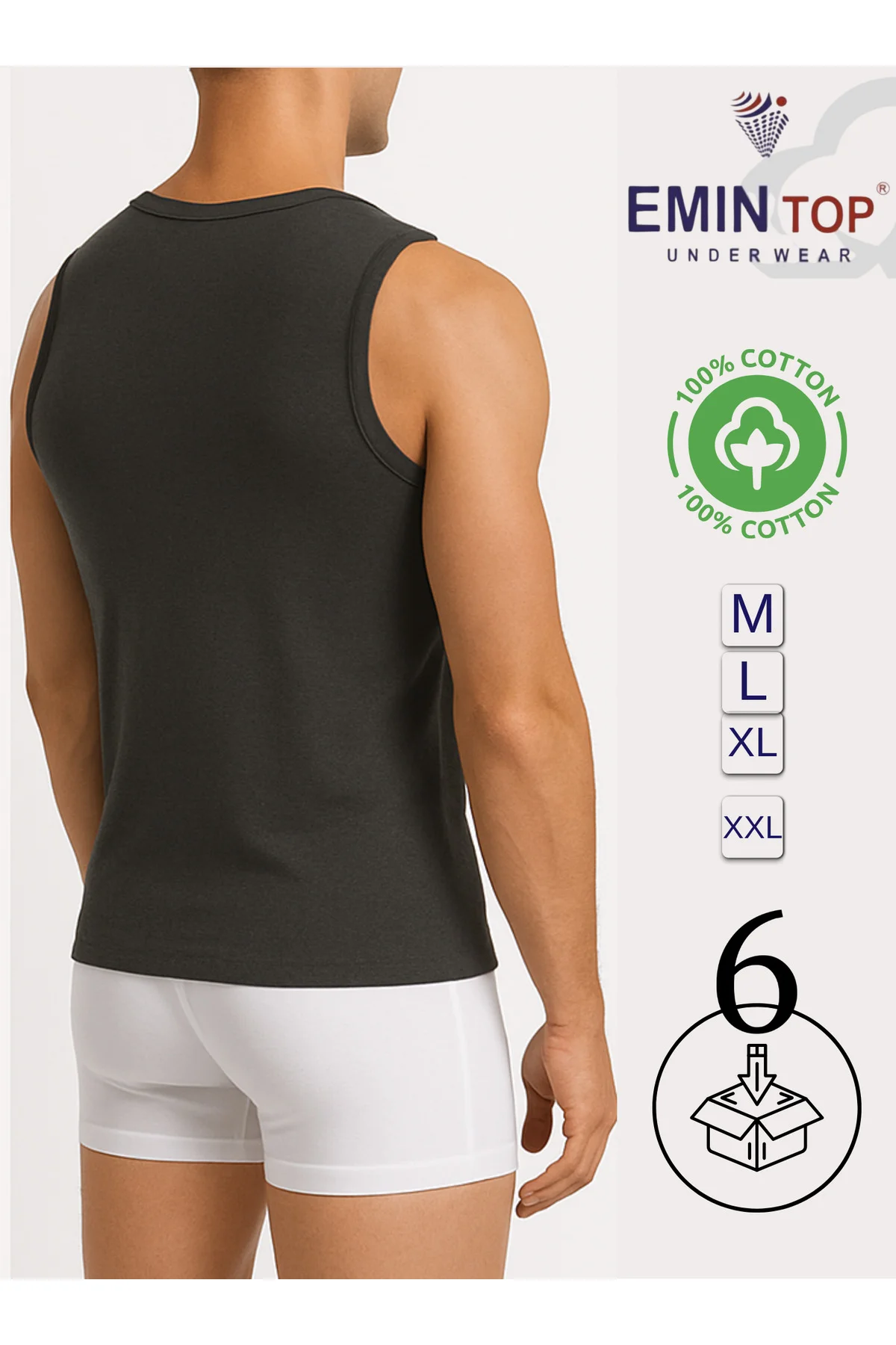 6'lı ERKEK ANTRASİT %100 COTTON PENYE ATLET