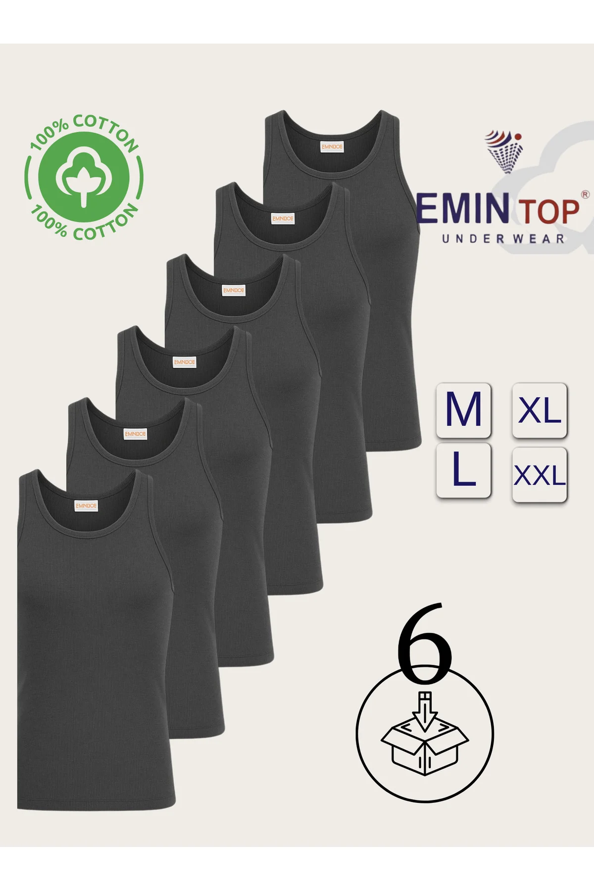 6'lı ERKEK ANTRASİT %100 COTTON PENYE ATLET