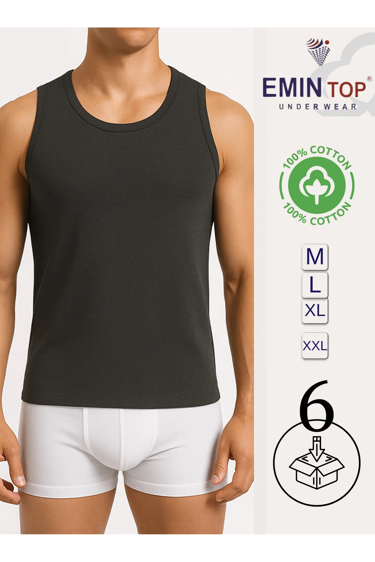 6'lı ERKEK ANTRASİT %100 COTTON PENYE ATLET