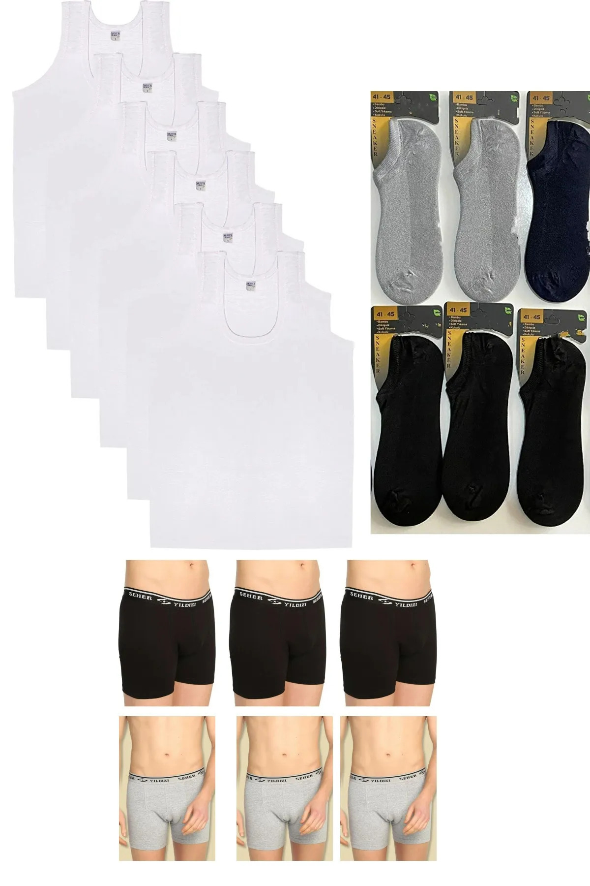 6'lı Erkek Atlet-Boxer-Çorap Set Takım