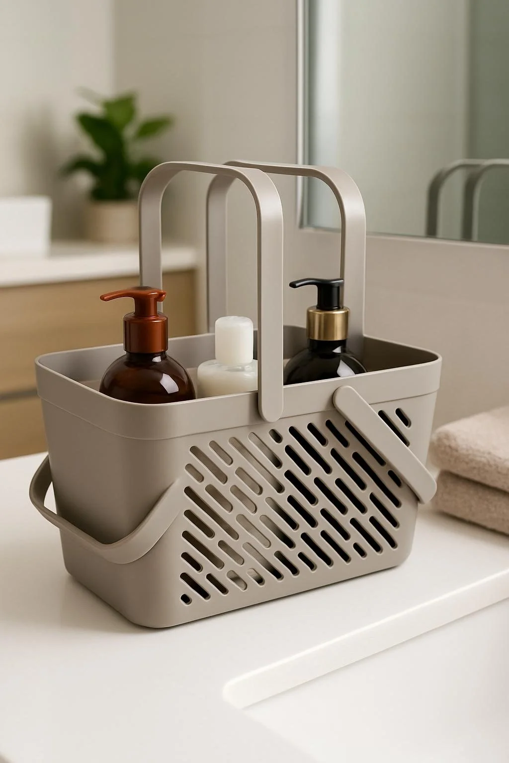 6'lı Gri Çok Amaçlı Organizer Sepet Kulplu Mutfak Banyo Saklama Seti