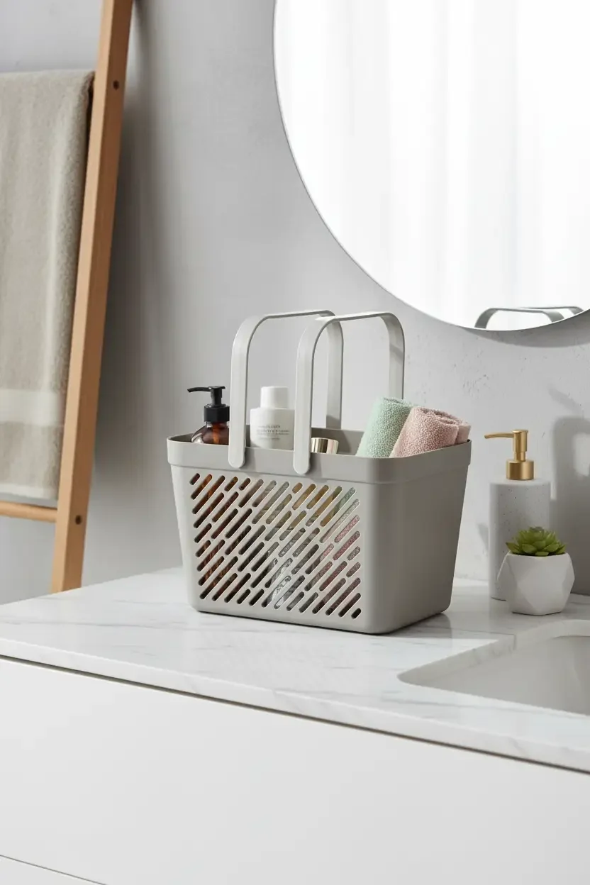 6'lı Gri Çok Amaçlı Organizer Sepet Kulplu Mutfak Banyo Saklama Seti