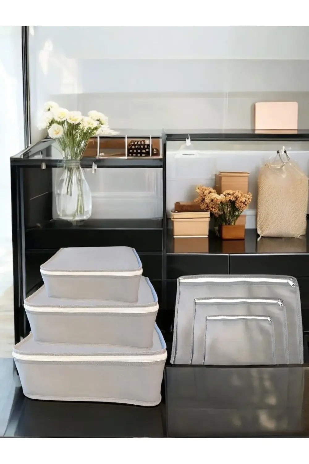 6'lı Gri Valiz Düzenleyici , Bavul Içi Düzenleyici Organizer Set