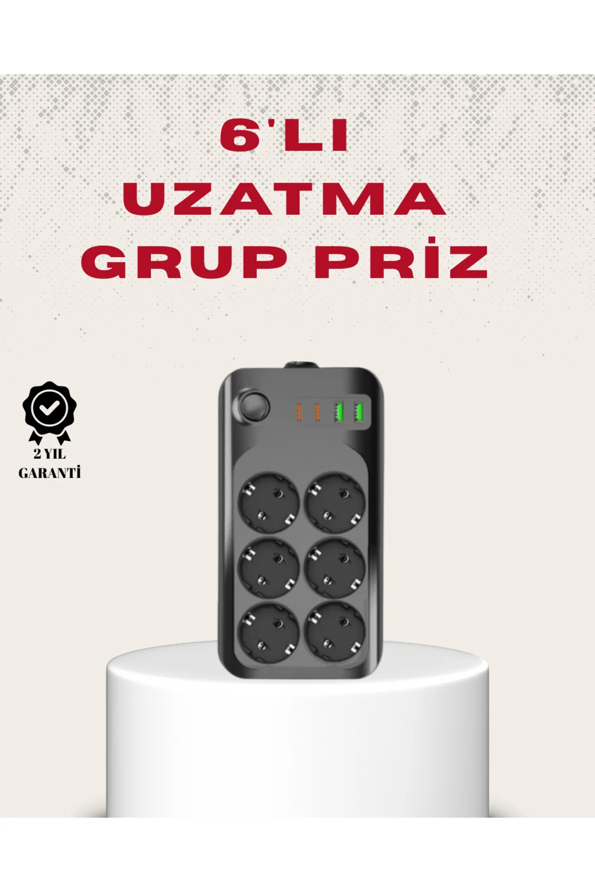 6’lı Grup Priz Termal Korumalı USB Type-C Çoklu Priz 2 Metre Kabl