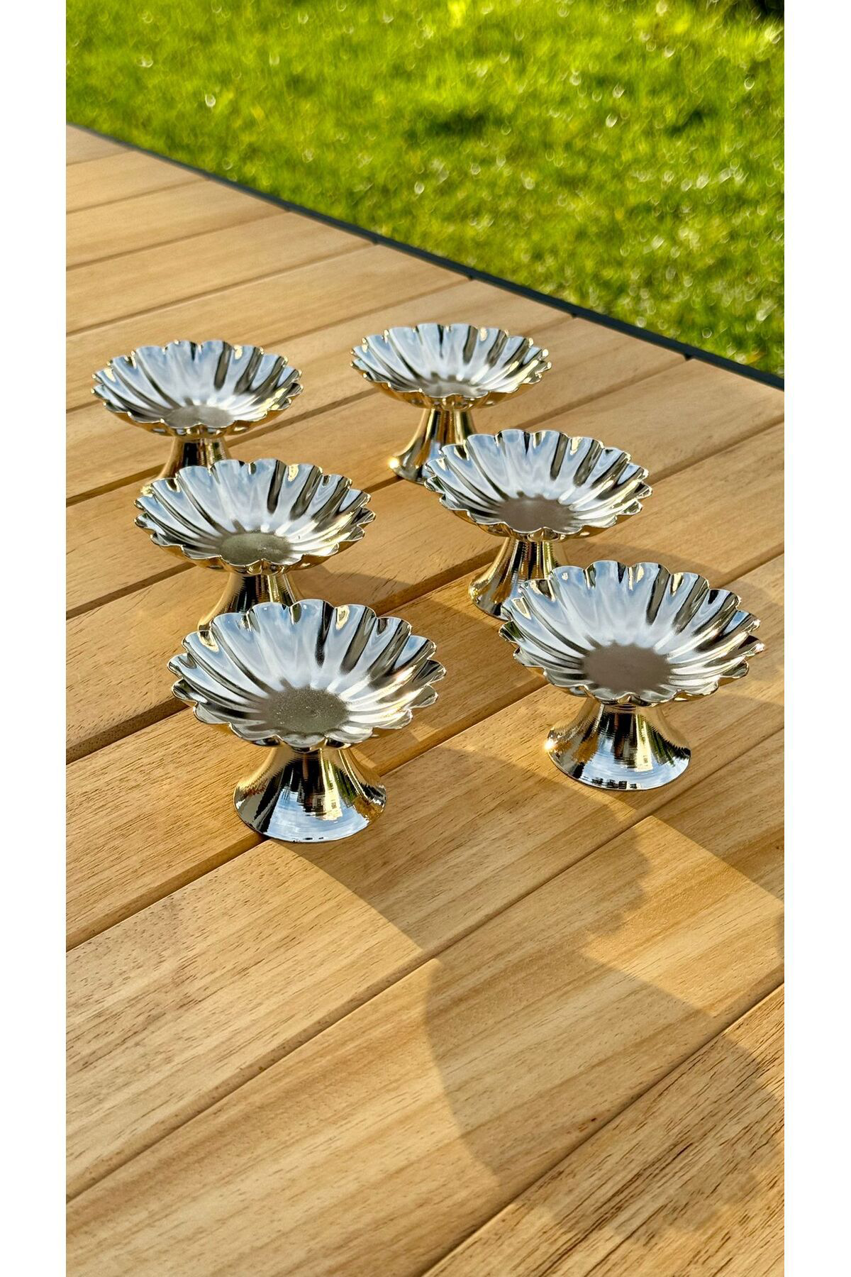 Mira Züccaciye 6'Lı İsritidye Huni Ayaklı Gümüş Kahve Yanı Lokumluk, Makaronluk,