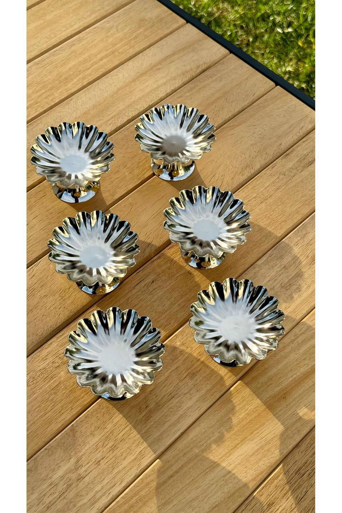 Mira Züccaciye 6'Lı İsritidye Huni Ayaklı Gümüş Kahve Yanı Lokumluk, Makaronluk,