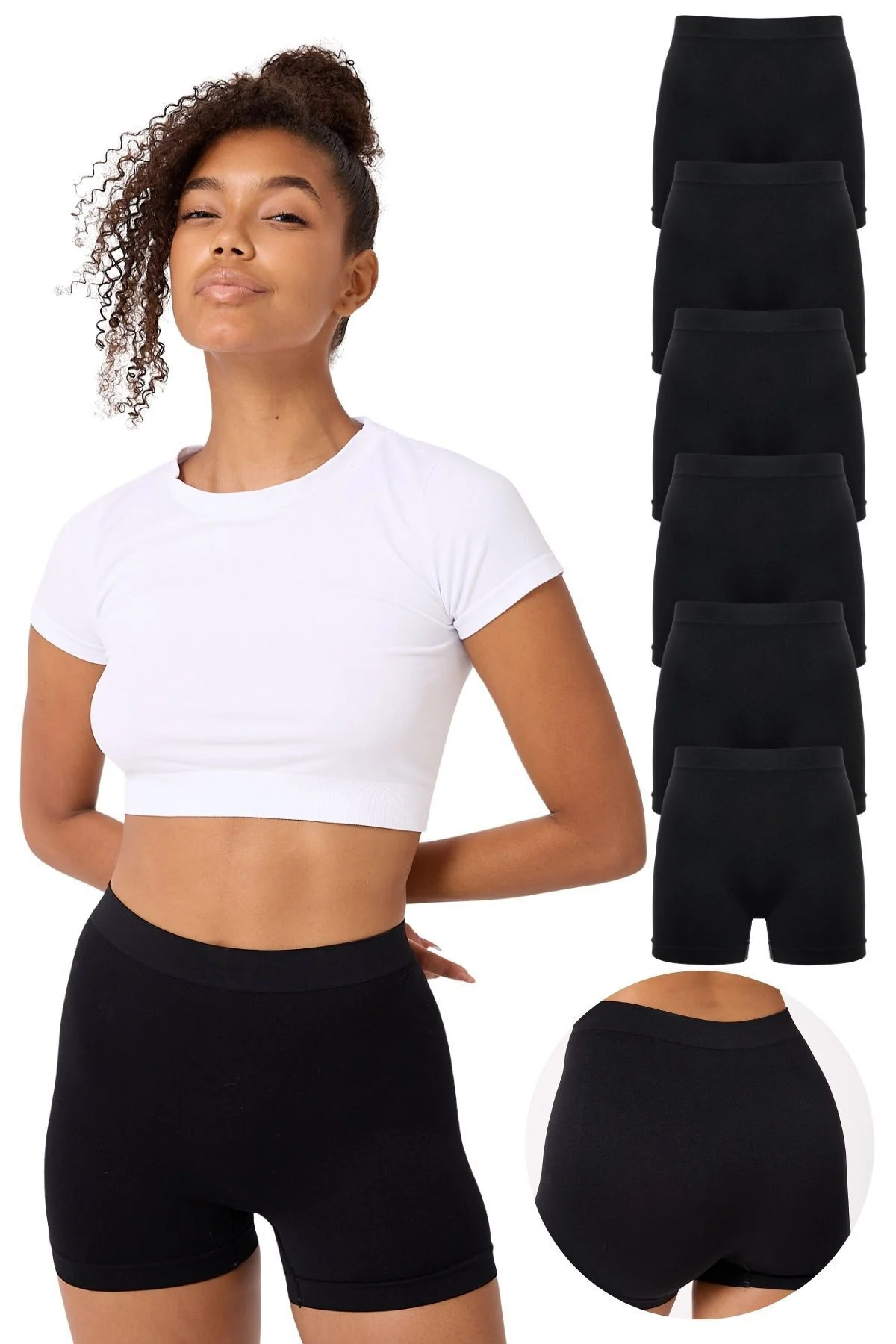 6'lı Kadın Dikişsiz Esnek Basic Boxer