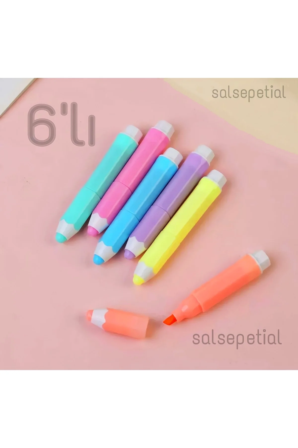 6'lı Kalem Figürlü Fosforlu Kalem