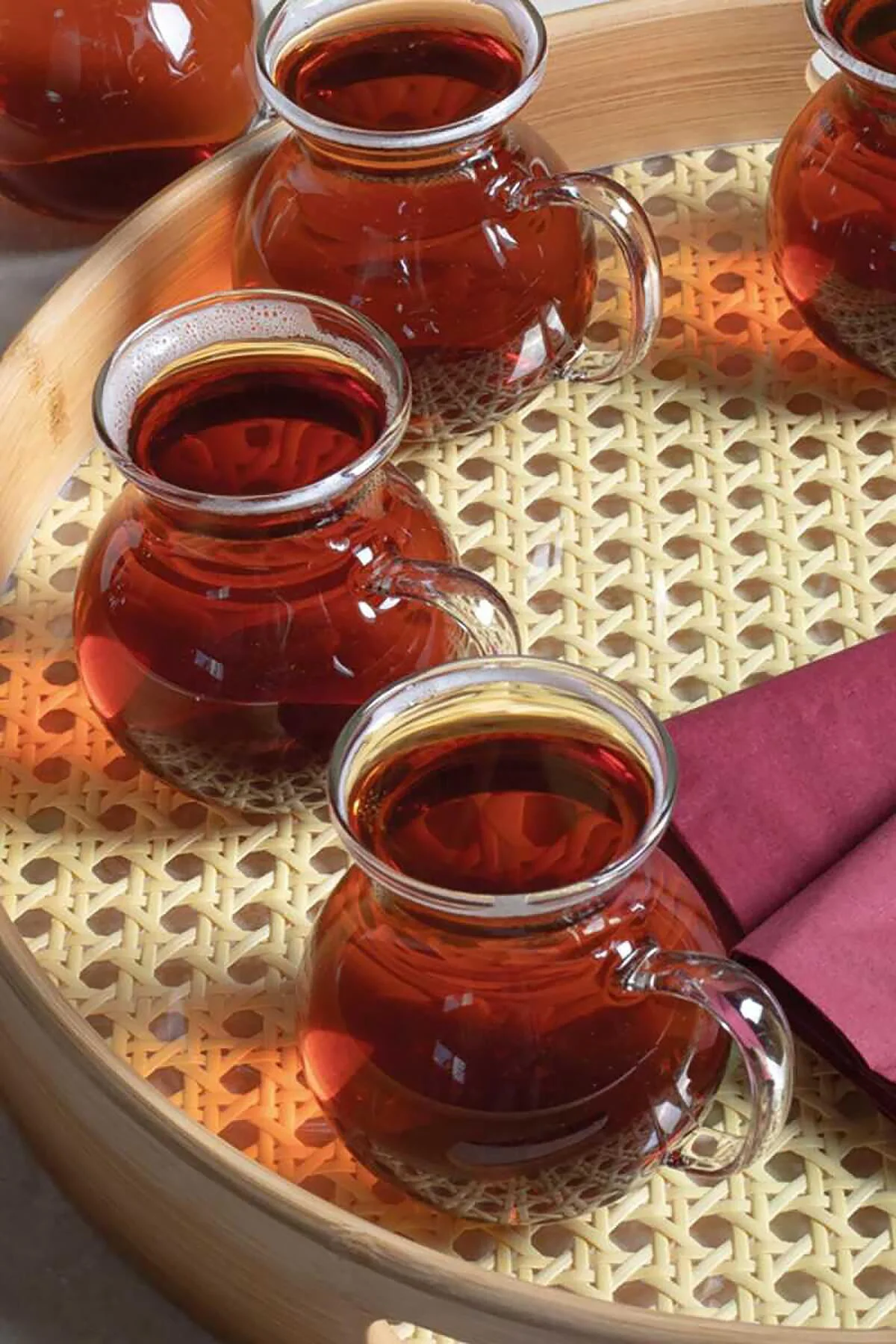 6lı Keyfi Ala Borosilikat Cam Kulplu Çay Bardağı
