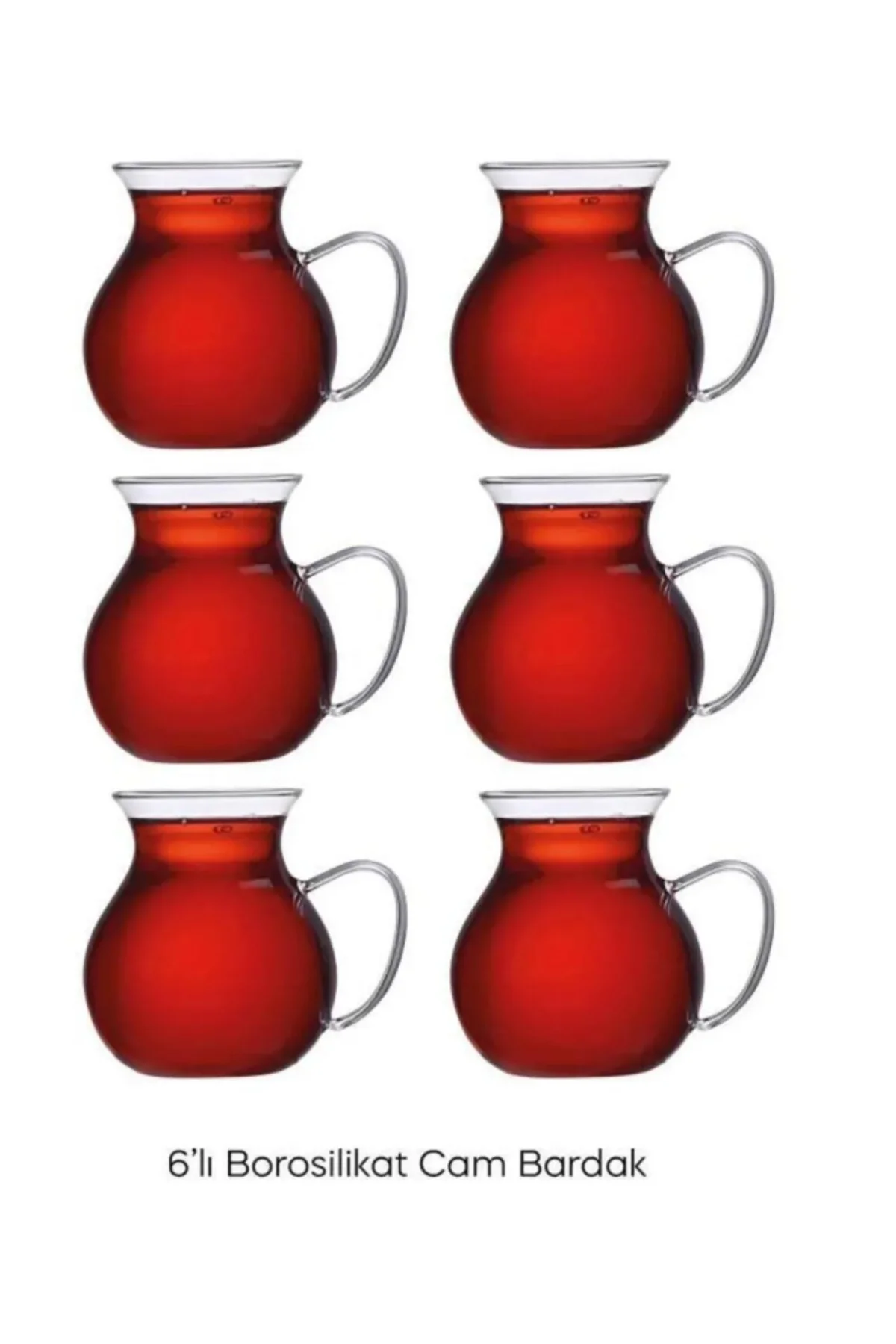 6'lı Keyfi Ala Borosilikat Cam Kulplu Çay Bardağı 180ml Bardak